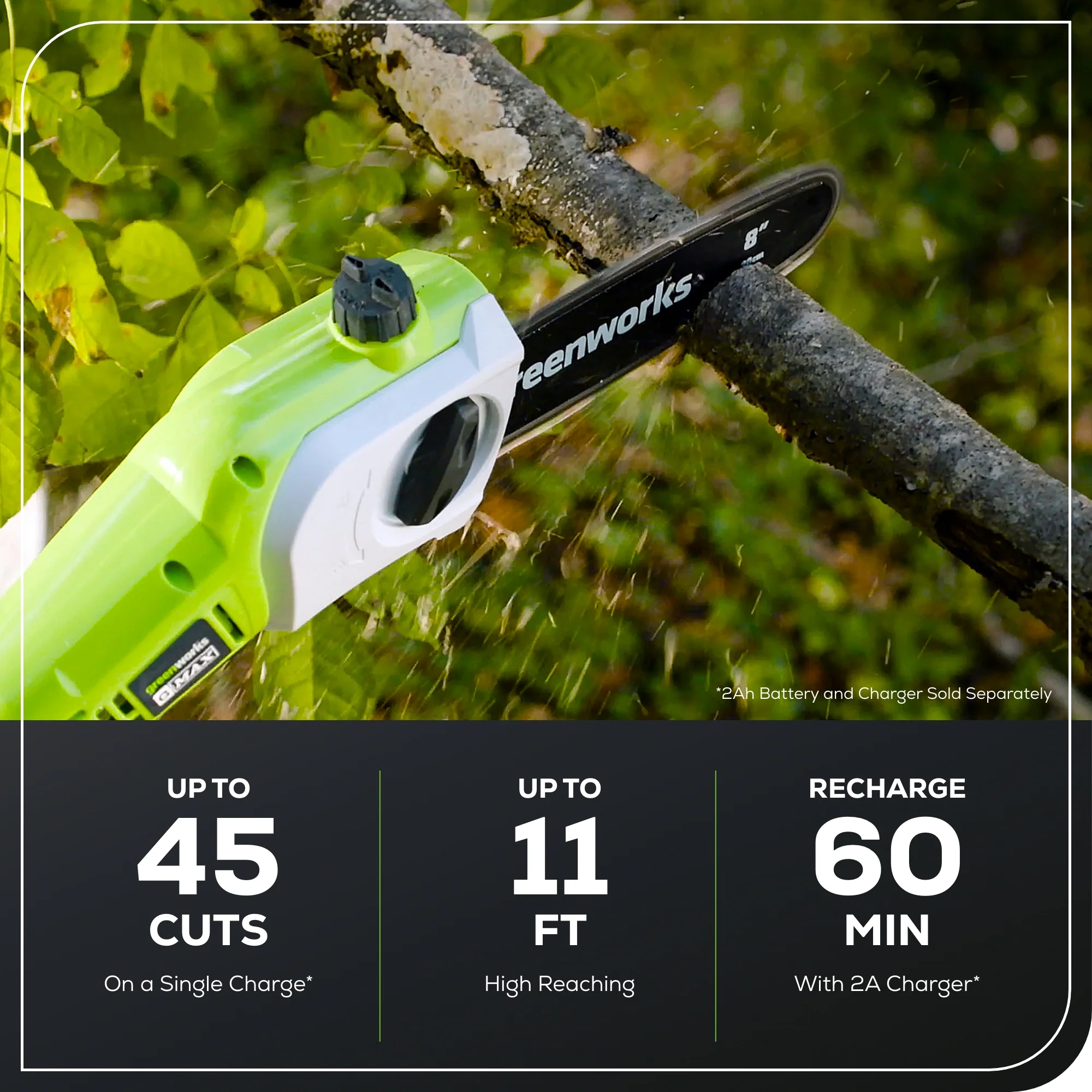 40V Cordless 8" Pole Saw with Hedge Trimmer Attachment Combo Kit (Tool Only) - Image 3
