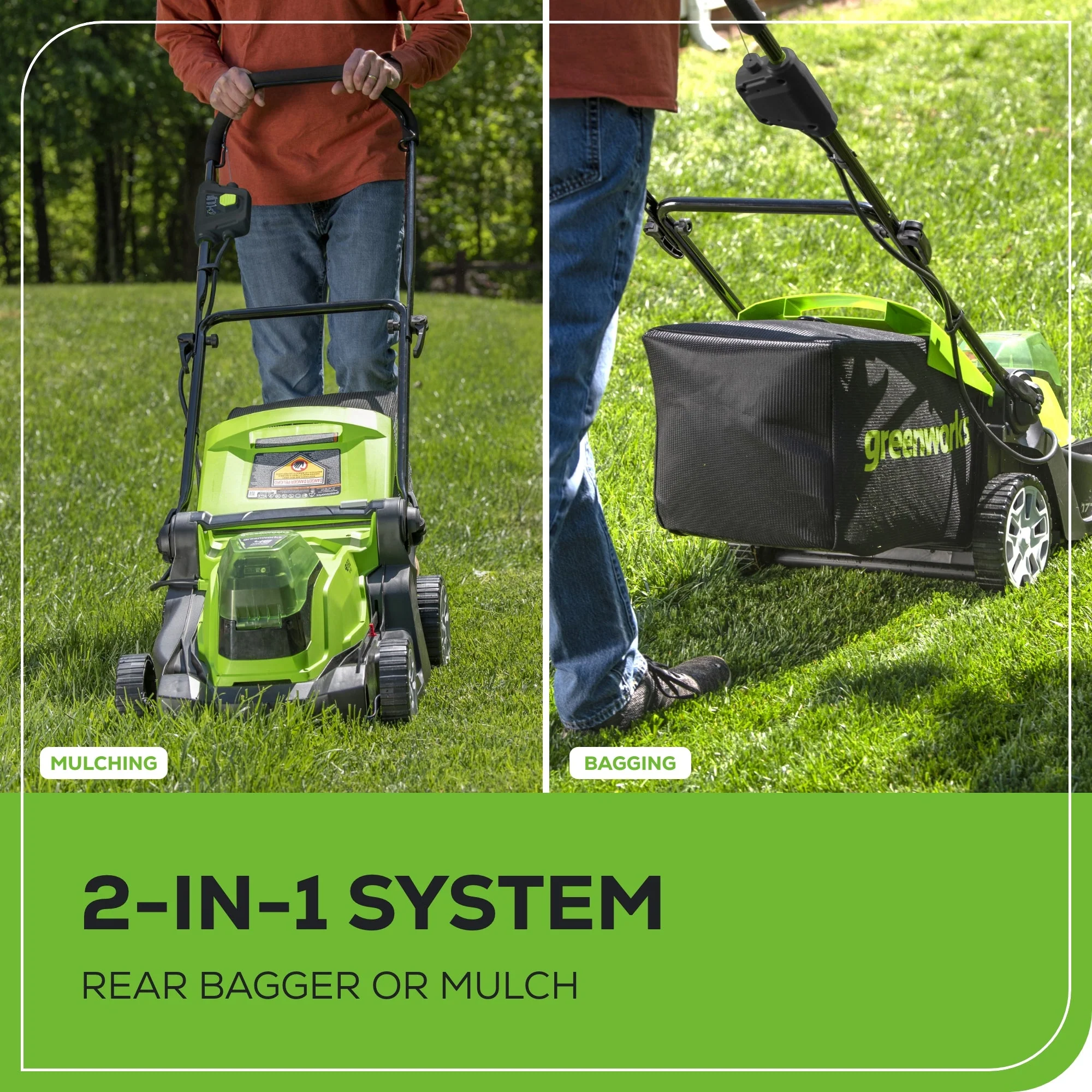 48V (24V x 2) 17" Push Cordless Lawn Mower, 320CFM Leaf Blower and 12" String Trimmer Combo Kit: (2) 4.0 Ah USB Batteries - Image 7