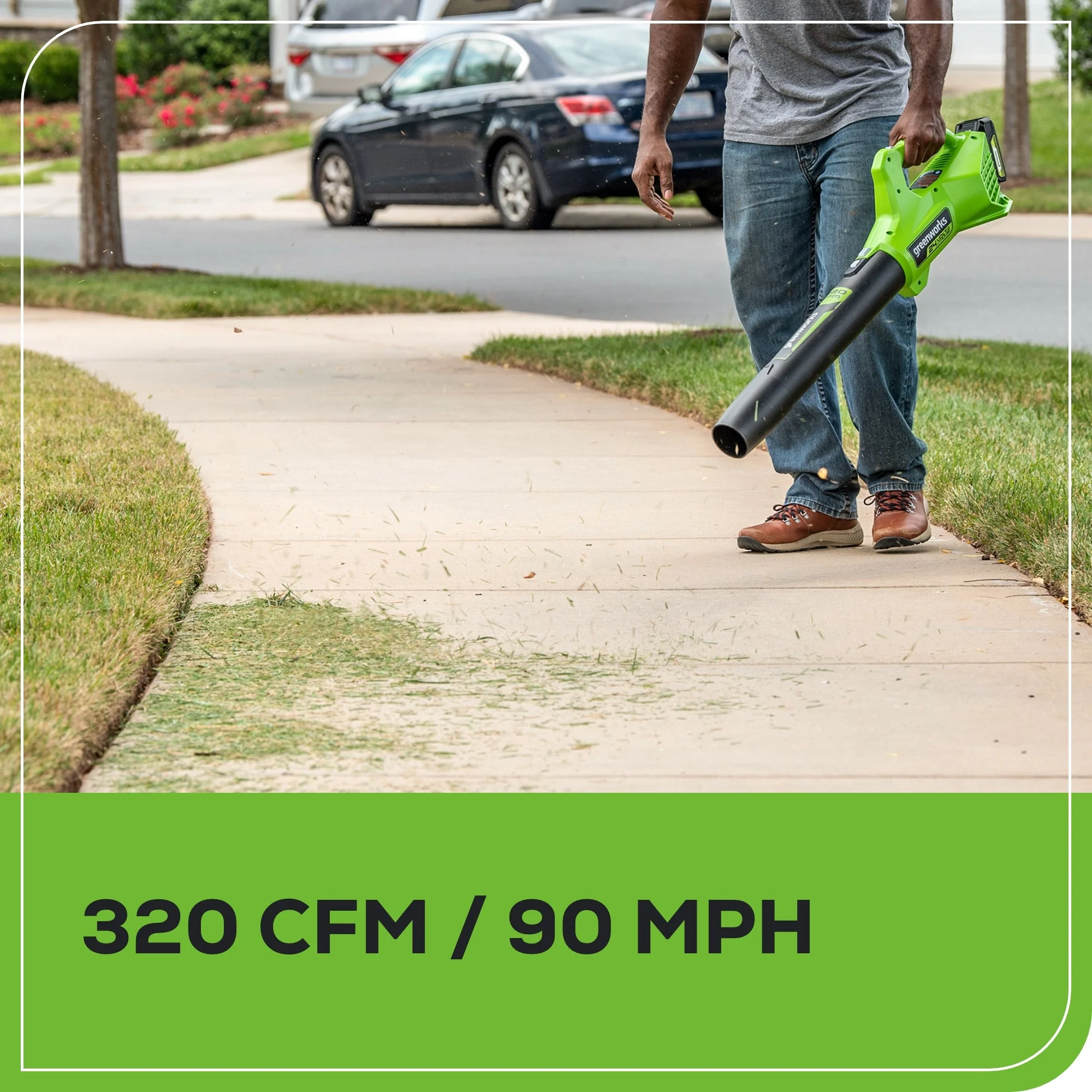 48V (24V x 2) 17" Push Cordless Lawn Mower, 320CFM Leaf Blower and 12" String Trimmer Combo Kit: (2) 4.0 Ah USB Batteries - Image 8