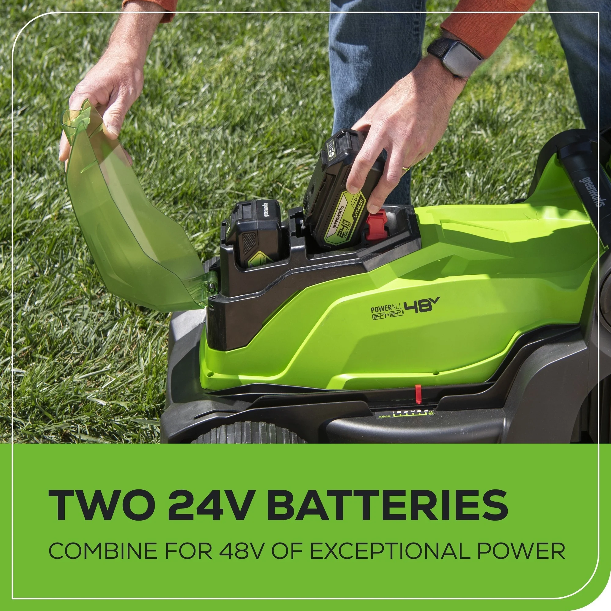 48V (24V x 2) 17" Cordless Battery Push Lawn Mower: (2) 4.0 Ah Batteries and Dual-Port Charger - Image 8