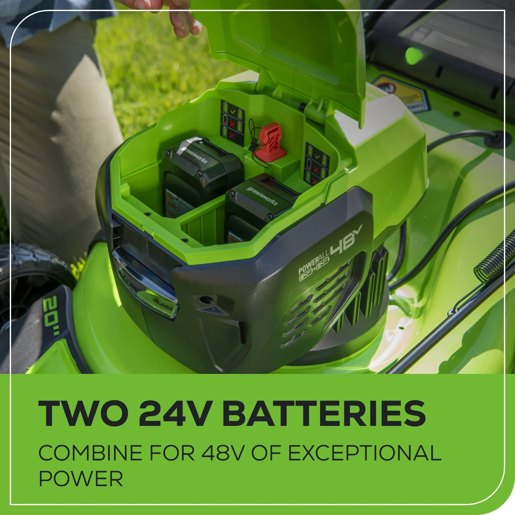 48V (24V x 2) 20" Cordless Battery Push Mower 3pc Combo Kit: (2) 4.0 Ah Batteries and Dual-Port Chargers - Image 7
