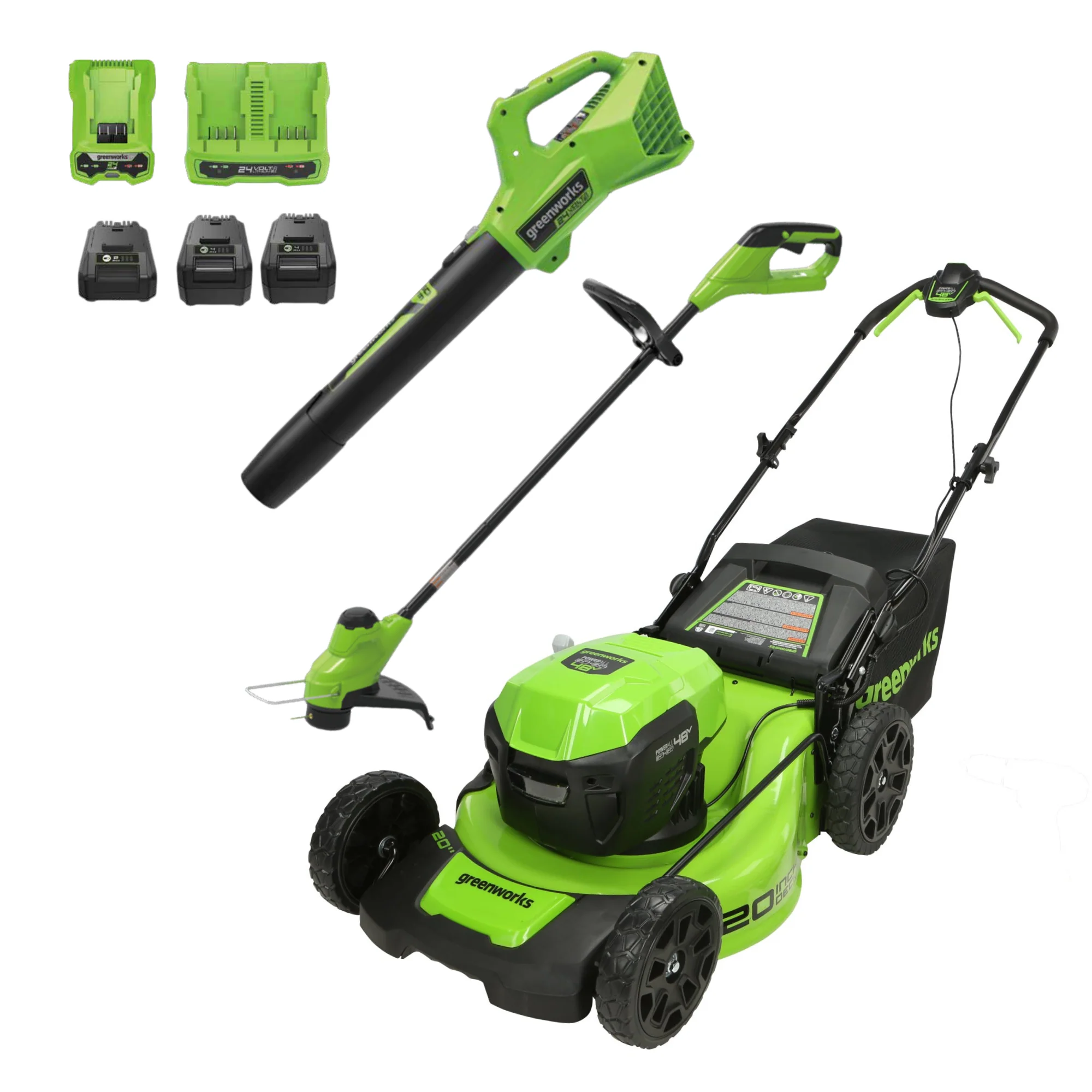 48V (24V x 2) 20" Cordless Battery Push Mower 3PC Combo Kit: (2) 4.0 Ah USB Batteries,(1) 2.0 Ah Battery,(1) Dual-Port Rapid Charger and (1) Charger