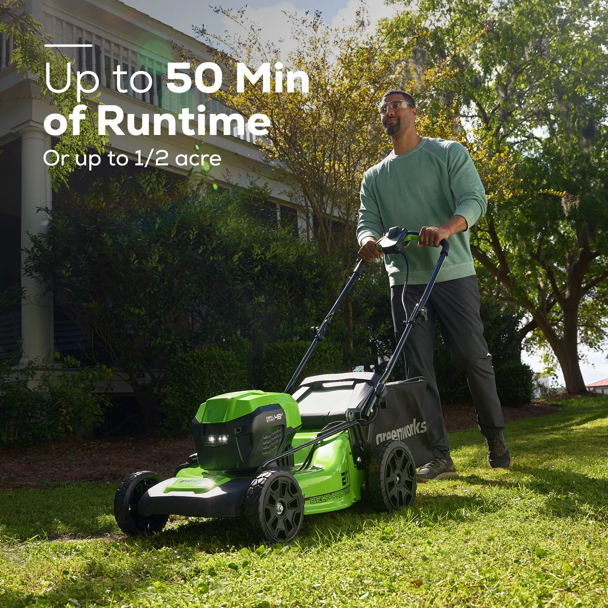 48V (24V x 2) 21" Cordless Battery Self-Propelled Mower 3PC Combo Kit: (2) 5.0Ah Batteries,(1) 2.0 Ah Battery,(1) Dual-Port Rapid Charger and (1) 2A Charger - Image 4