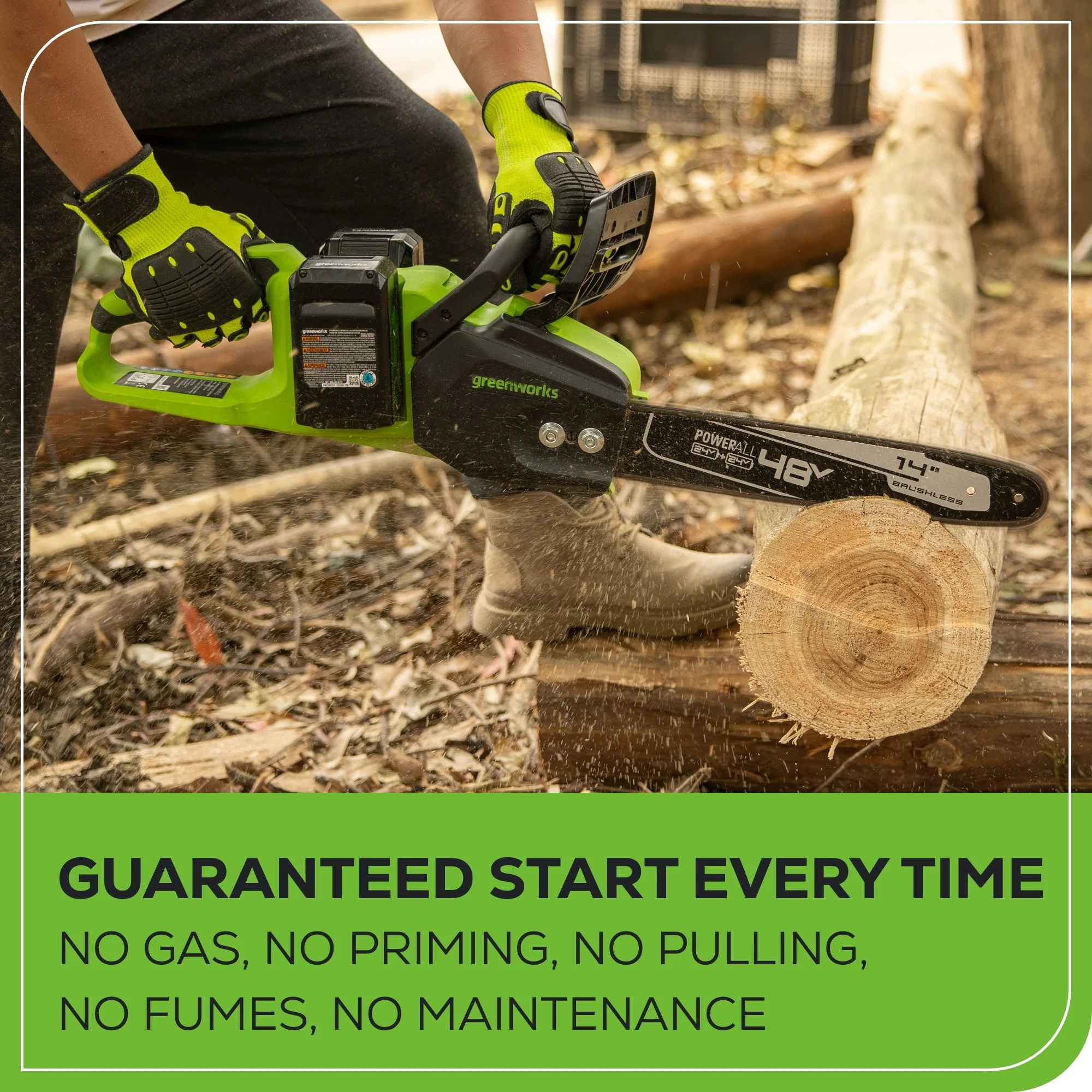 48V (24V x 2) 14" Cordless Battery Chainsaw: (2) 4.0 Ah USB Batteries and Dual-Port Charger - Image 6