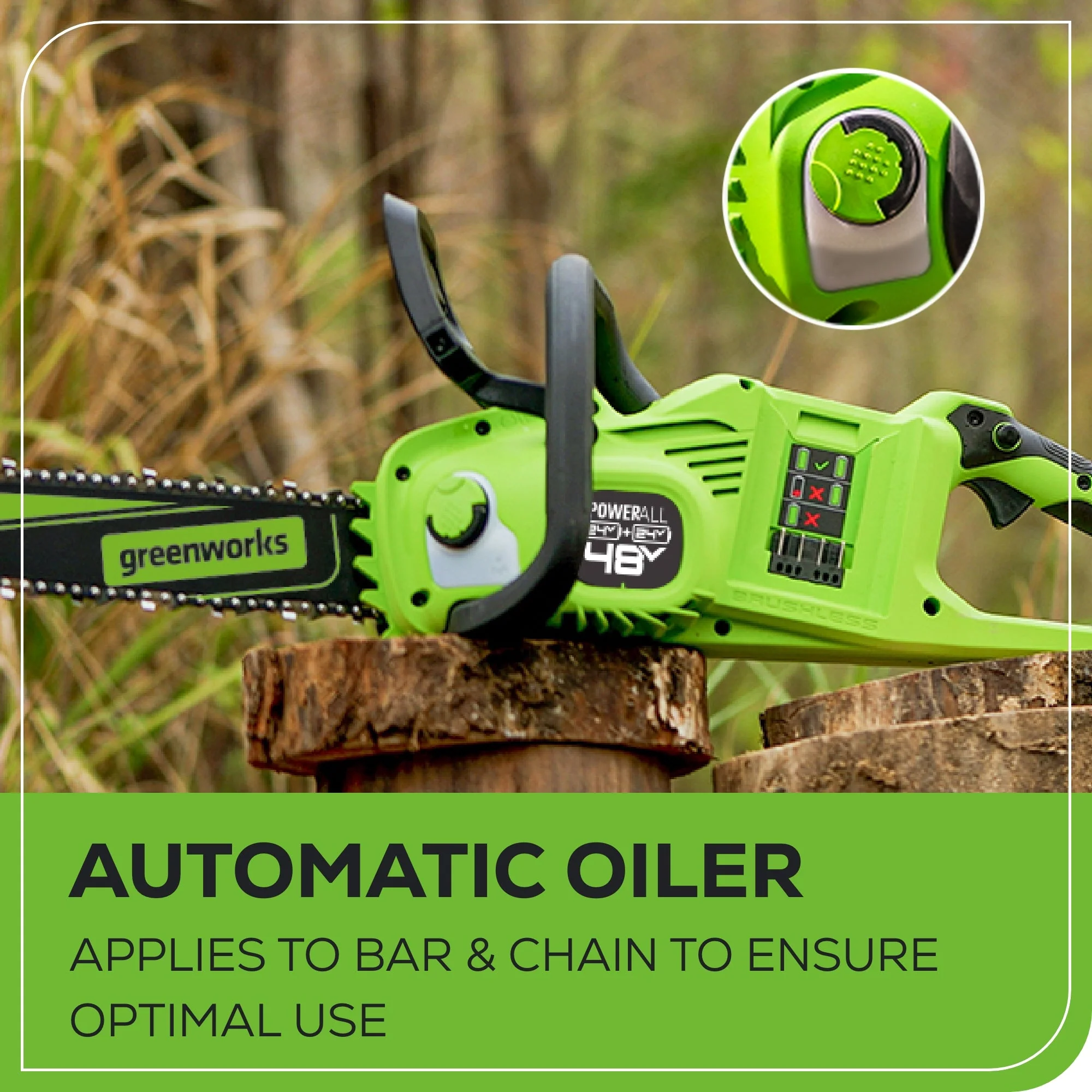 48V (24V x 2) 14" Cordless Battery Chainsaw: (2) 4.0 Ah USB Batteries and Dual-Port Charger - Image 7
