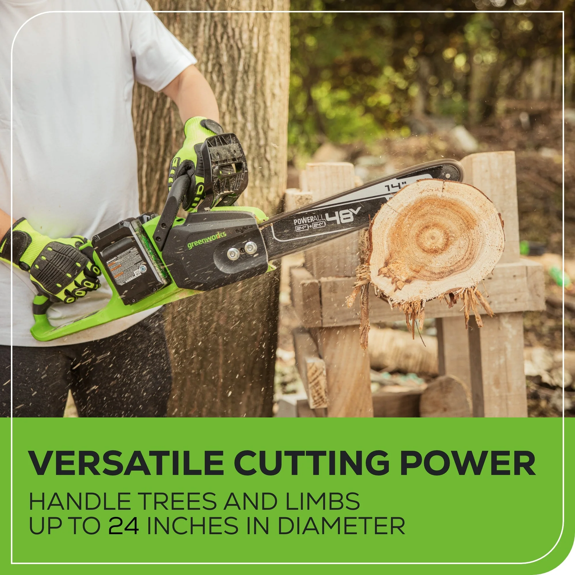48V (24V x 2) 14" Cordless Battery Chainsaw: (2) 4.0 Ah USB Batteries and Dual-Port Charger - Image 8