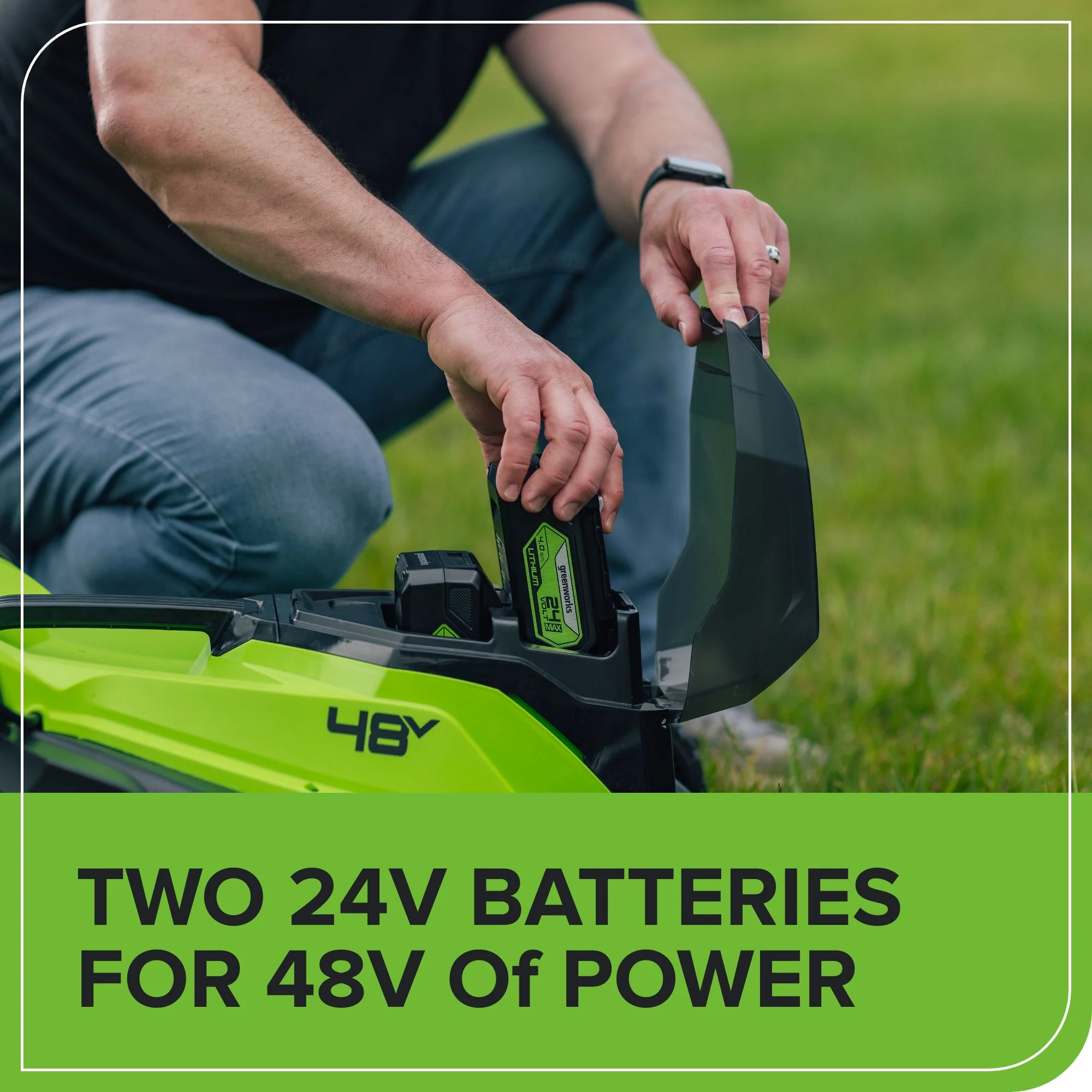 48V (24V x 2) 14" Cordless Battery Brushless Push Lawn Mower: (2) 4.0 Ah Battery and 2A Dual-port Charger - Image 6