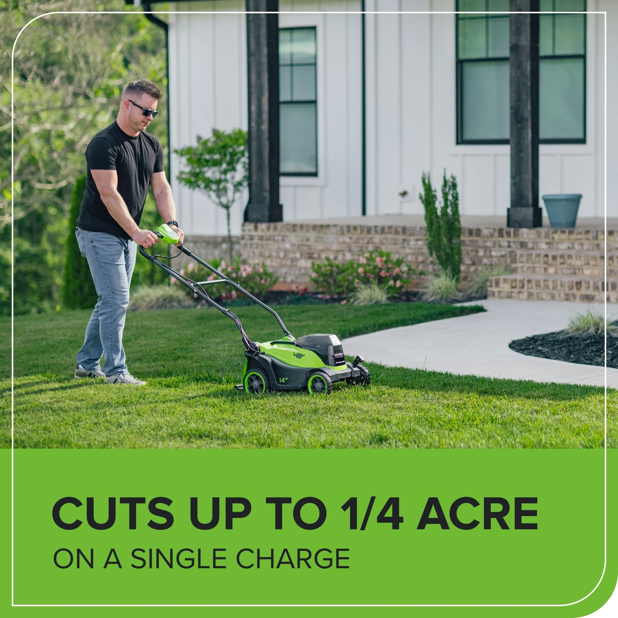 48V (24V x 2) 14" Cordless Battery Brushless Push Lawn Mower: (2) 4.0 Ah Battery and 2A Dual-port Charger - Image 7
