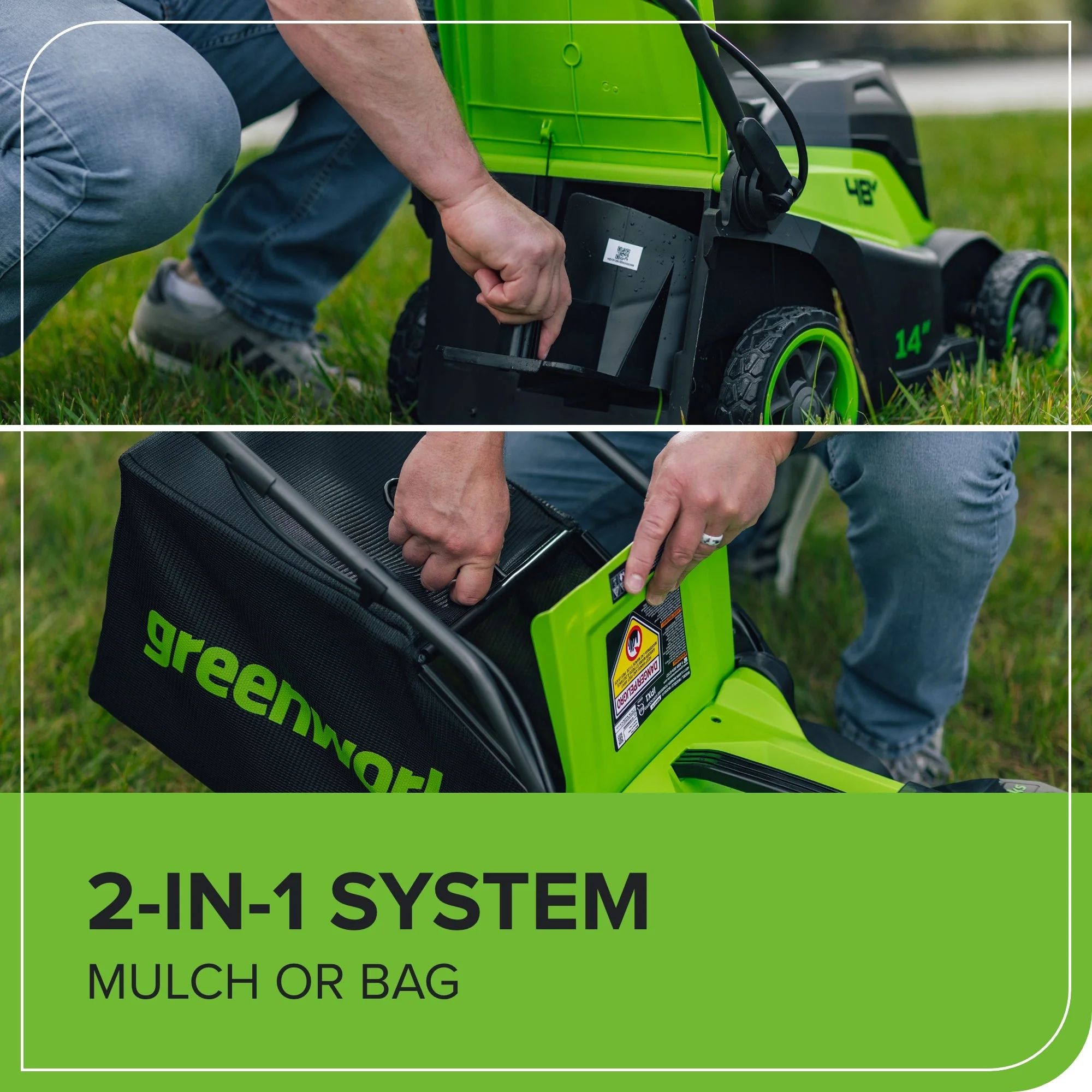 48V (24V x 2) 14" Cordless Battery Brushless Push Lawn Mower: (2) 4.0 Ah Battery and 2A Dual-port Charger - Image 8
