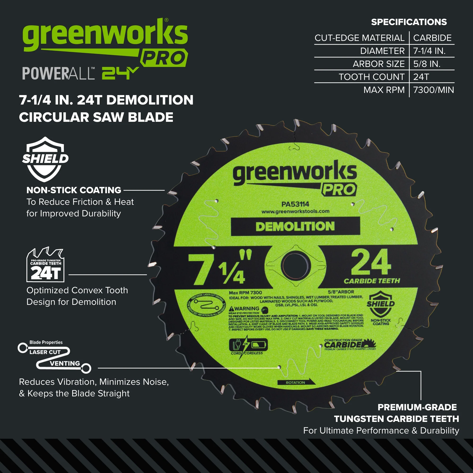 Pro 24-Tooth 7-1/4" Demolition Circular Saw Blade with Construction-Grade Carbide Teeth - Image 3