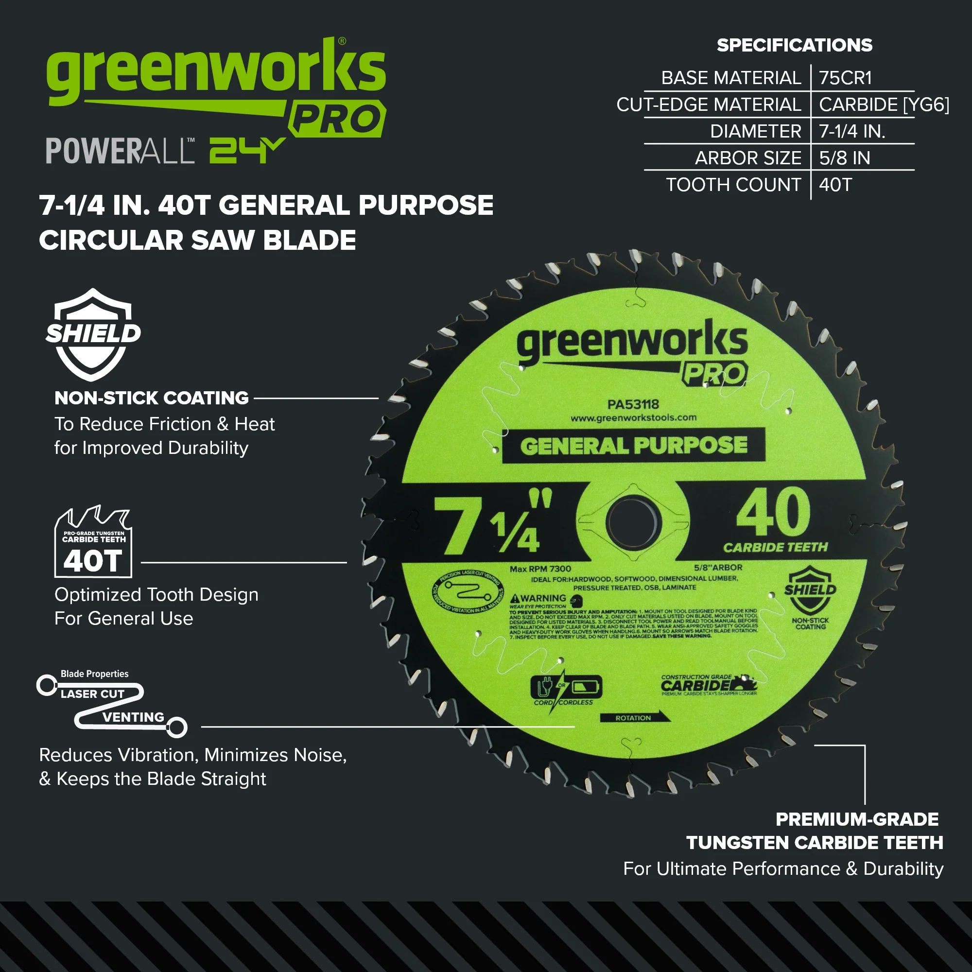 Pro 40-Tooth 7-1/4" General Purpose Circular Saw Blade with Construction-Grade Carbide Teeth - Image 3