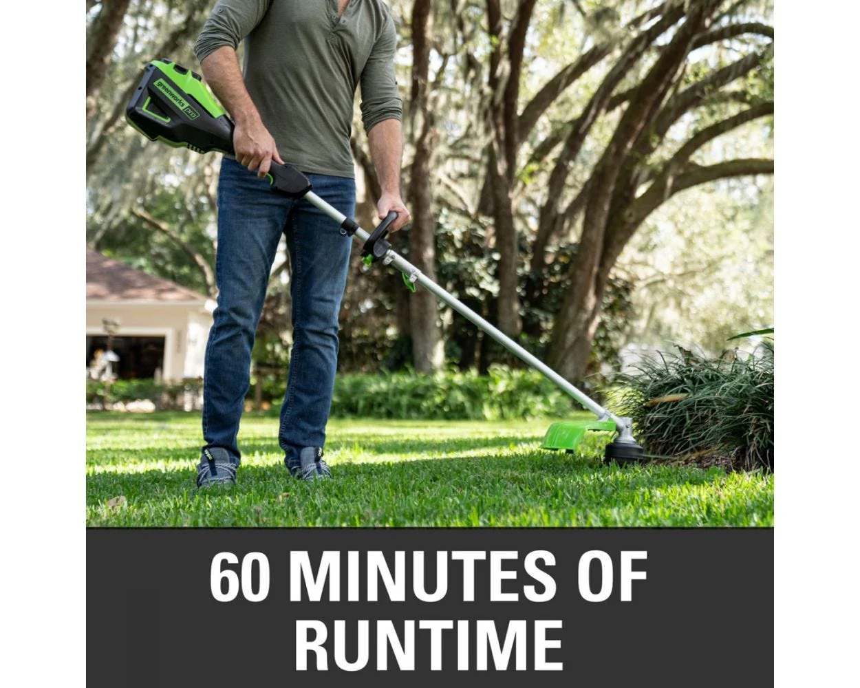 60V 16" Cordless Battery String Trimmer (Attachment Capable) and 10" Polesaw Attachment Combo Kit: 4.0 Ah Battery and Charger - Image 4