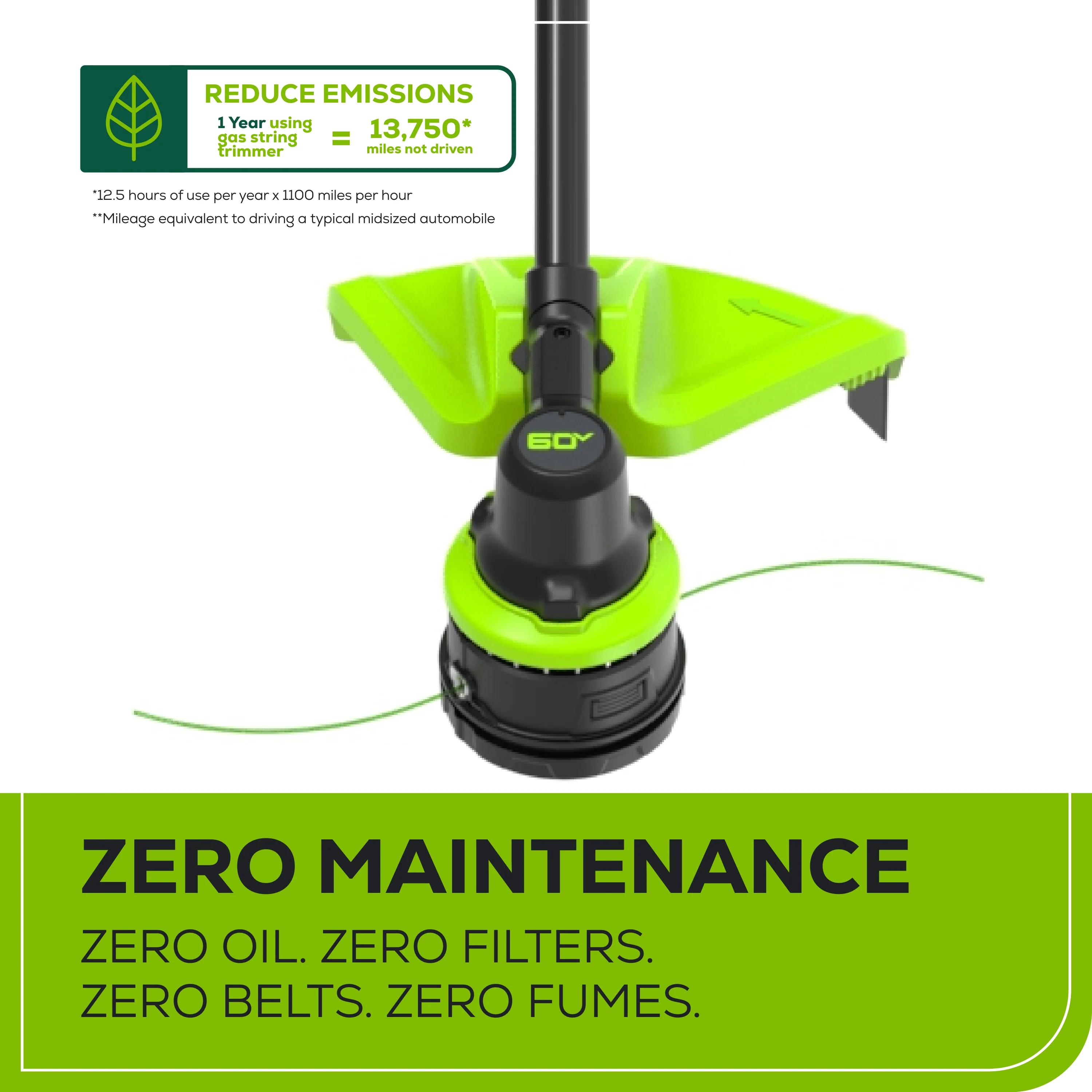 60V 17" Cordless Battery Brushless String Trimmer: 2.5 Ah Battery and Charger - Image 6