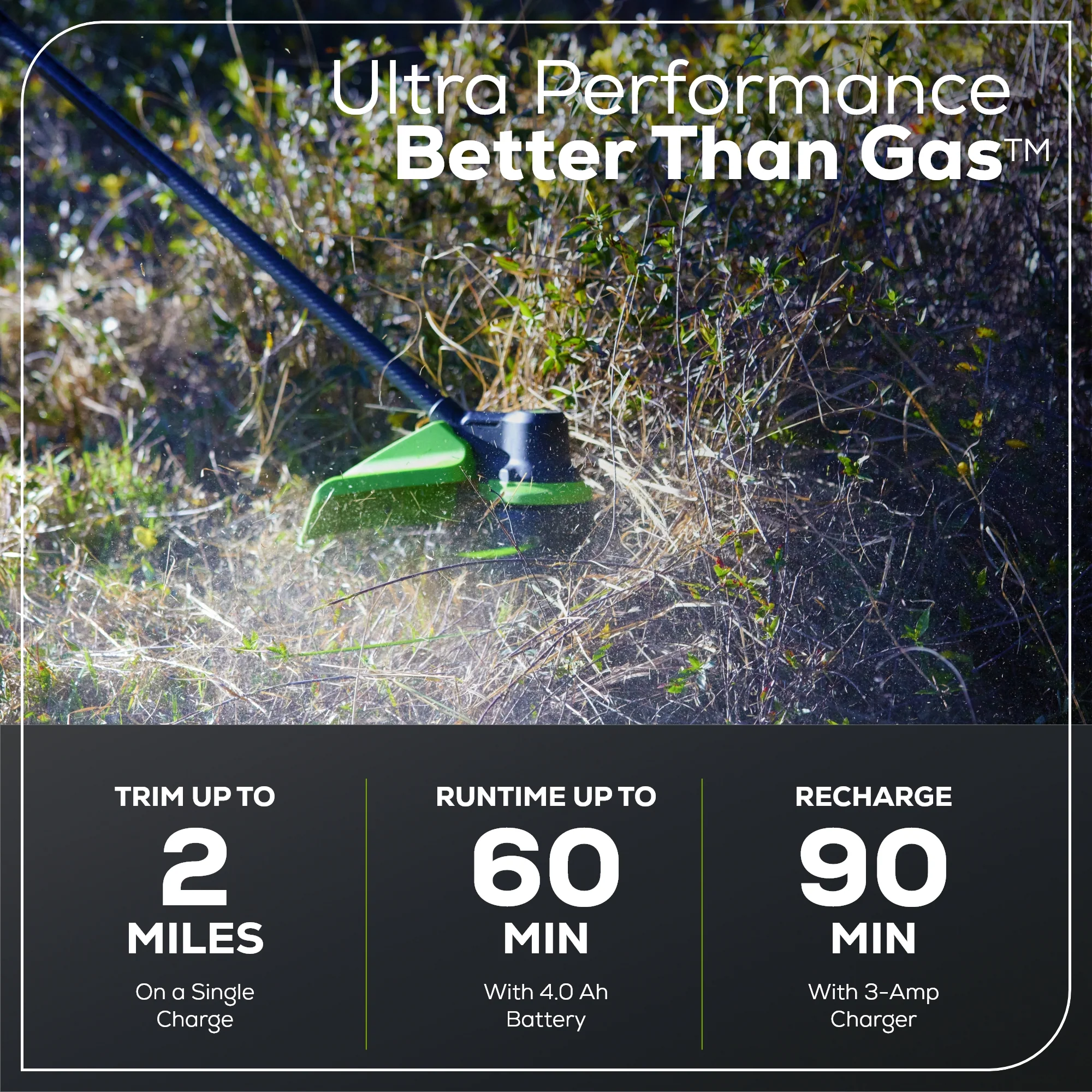 60V 17" Cordless Battery Brushless String Trimmer, Carbon Fiber Shaft: 4.0 Ah Battery and Charger - Image 3