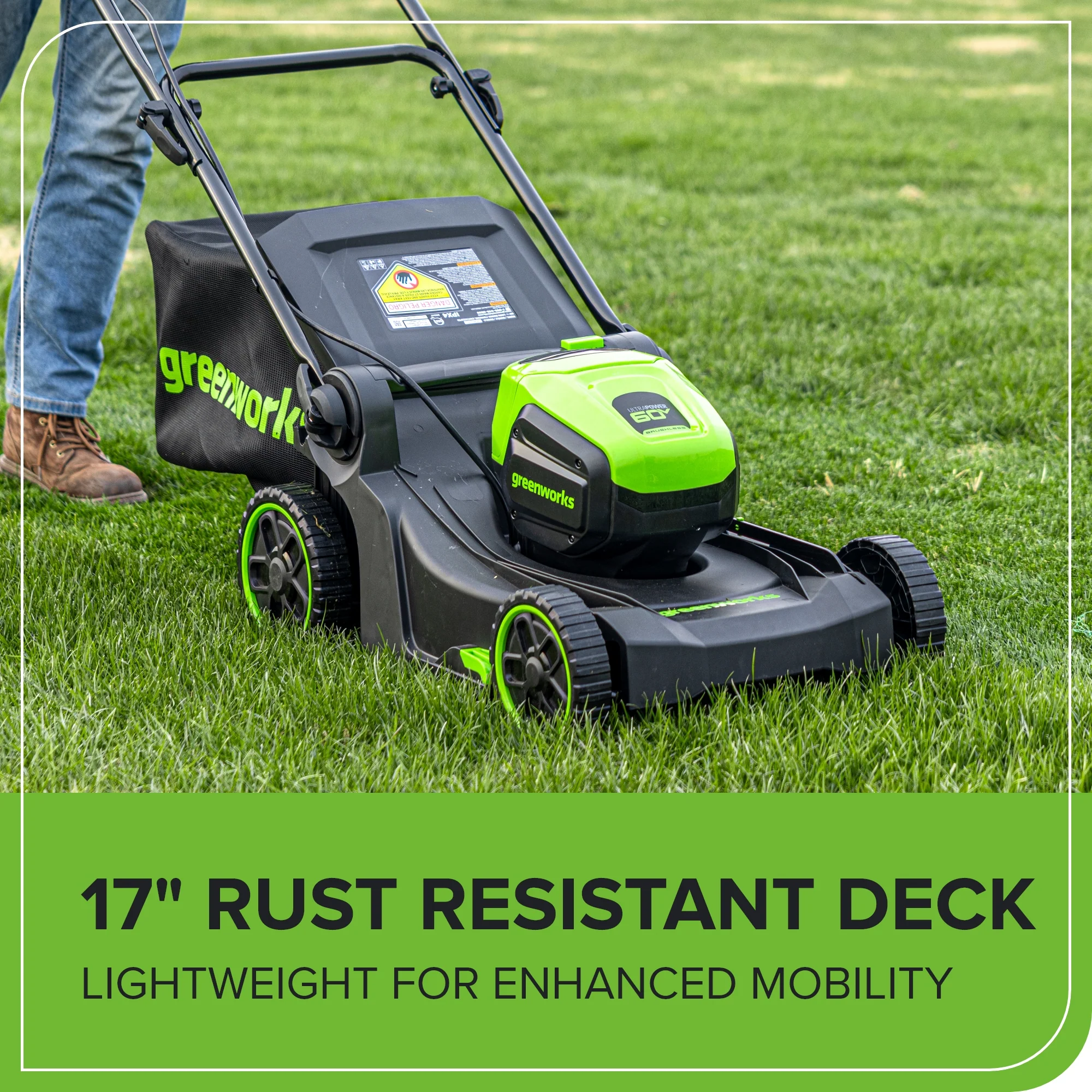 60V 17" Cordless Battery Push Lawn Mower 3PC Combo Kit: 4.0 Ah Battery and Charger - Image 10