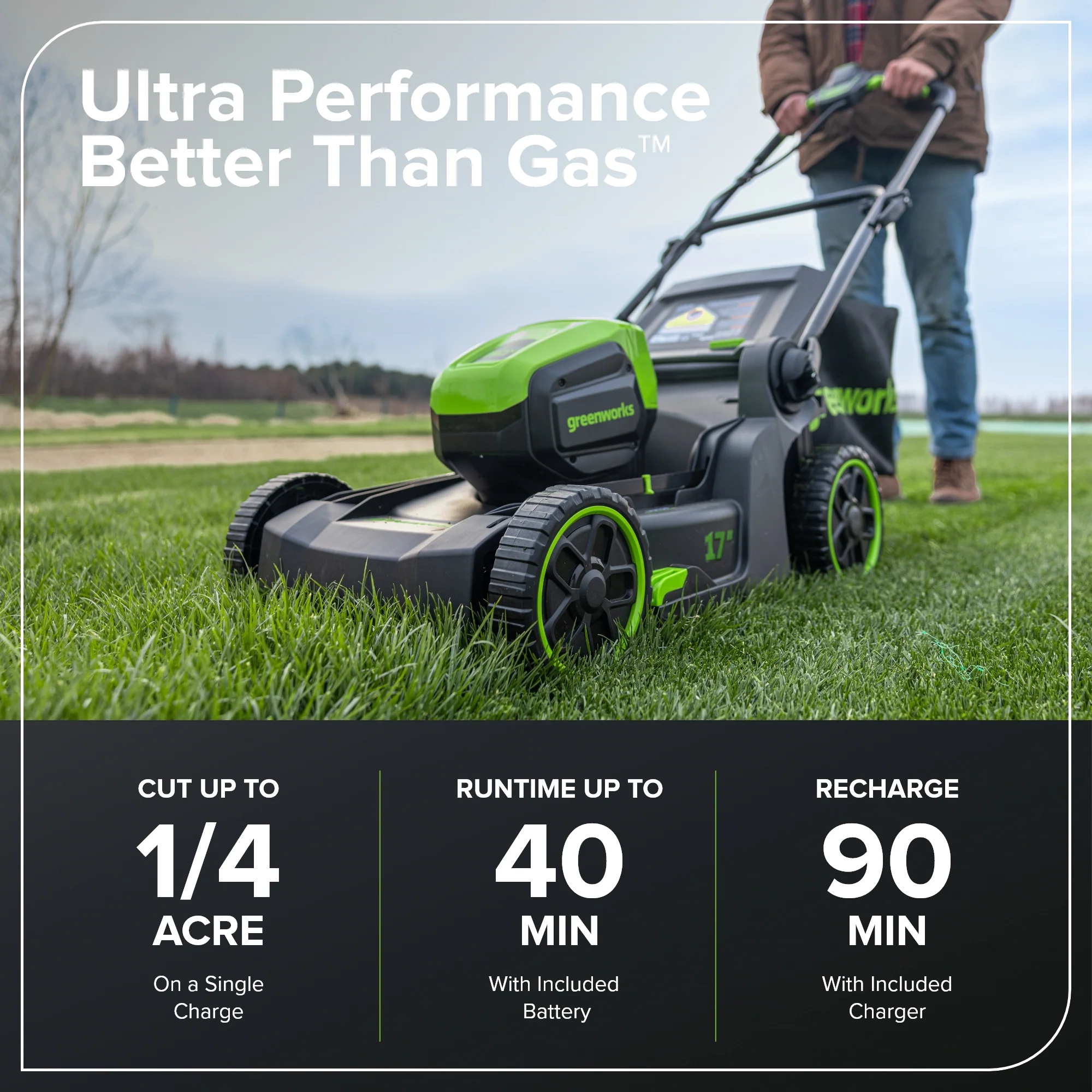 60V 17" Cordless Battery Push Lawn Mower and 13" String Trimmer Combo Kit: 4.0 Ah Battery and Charger - Image 4