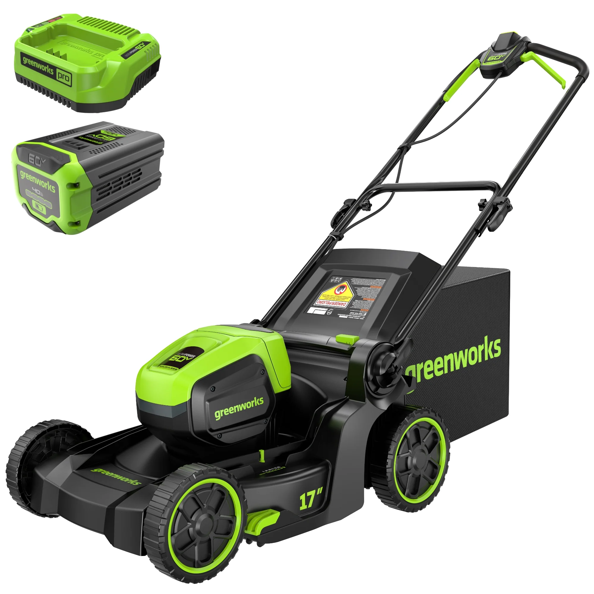 60V 17" Cordless Battery Push Lawn Mower: 4.0 Ah Battery and Charger