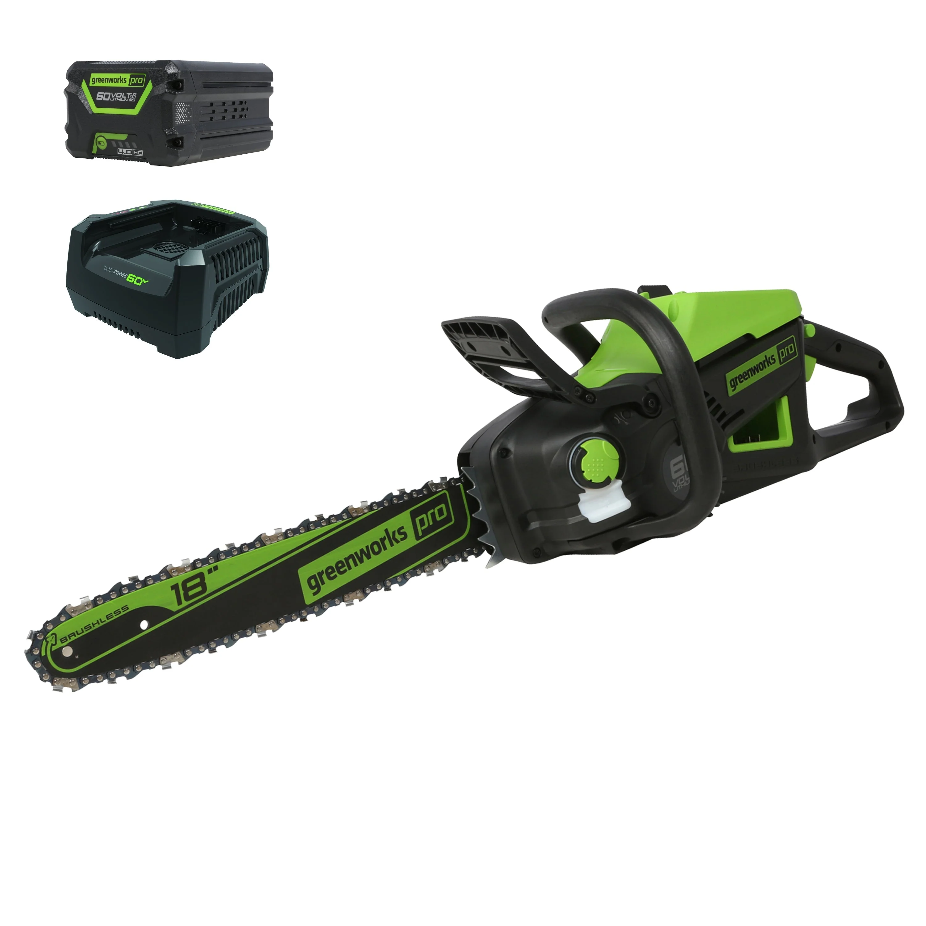 60V 18" Cordless Battery 2.0 kW Chainsaw and 24V 6" Pruner Saw, (1) 4.0 Ah Battery: (1) 2.0 Ah Battery and (2) Chargers - Image 2