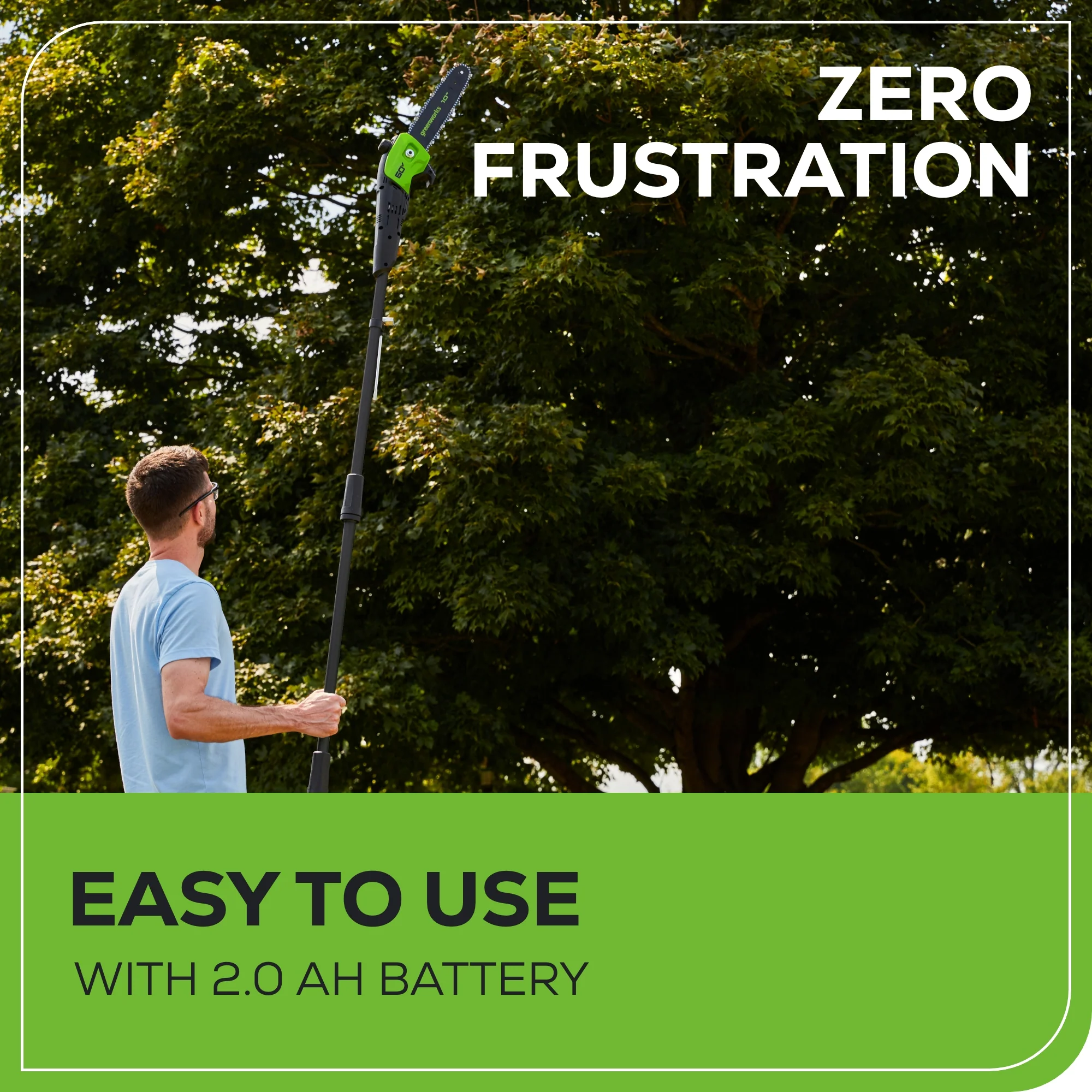60V 18" Cordless Battery 2.0 kW Chainsaw and 10" Pole Saw Combo Kit: 4.0 Ah Battery and Charger - Image 12