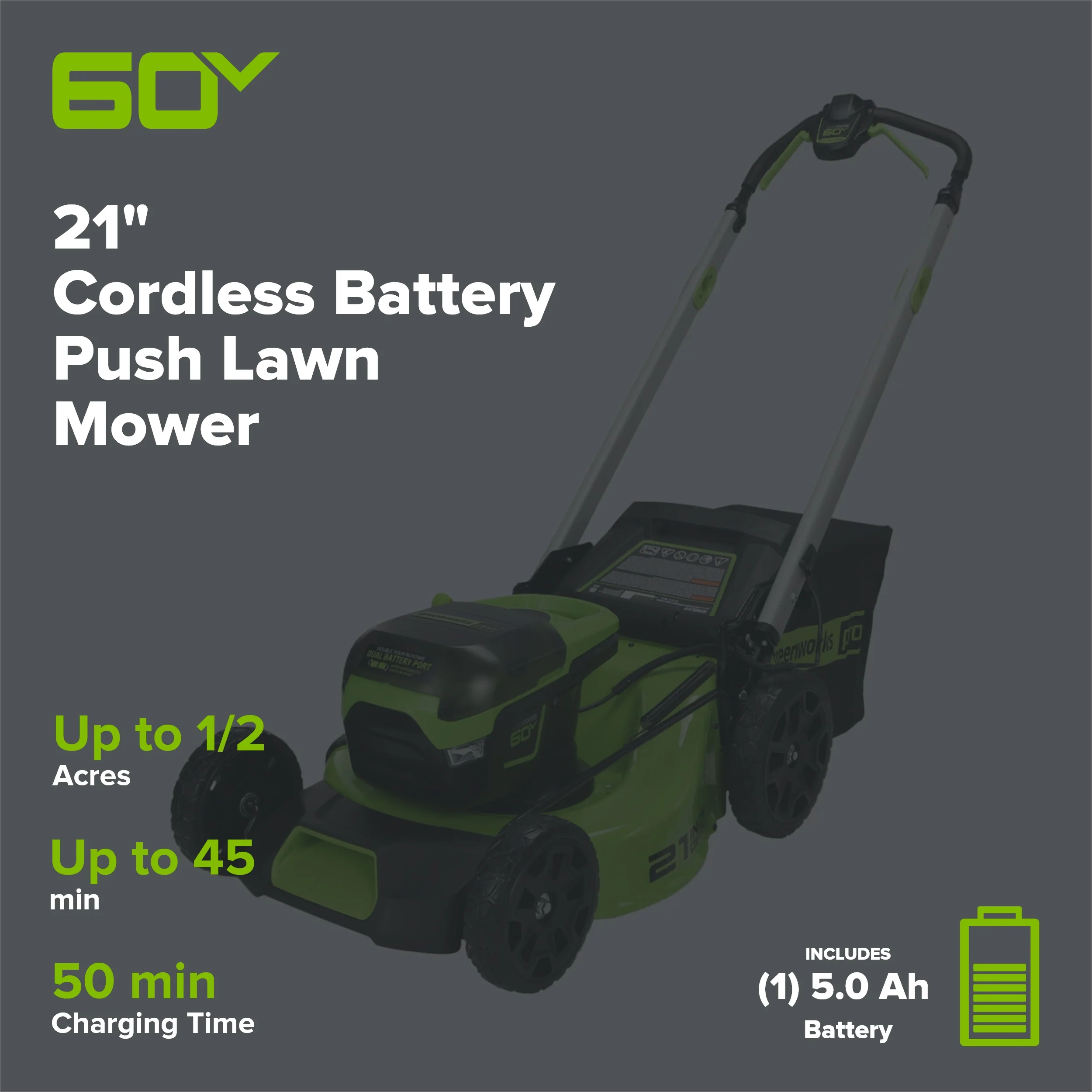 60V 21" Cordless Battery Push Mower & 16"  String Trimmer Combo Kit w/ 5.0Ah Battery & Charger - Image 2