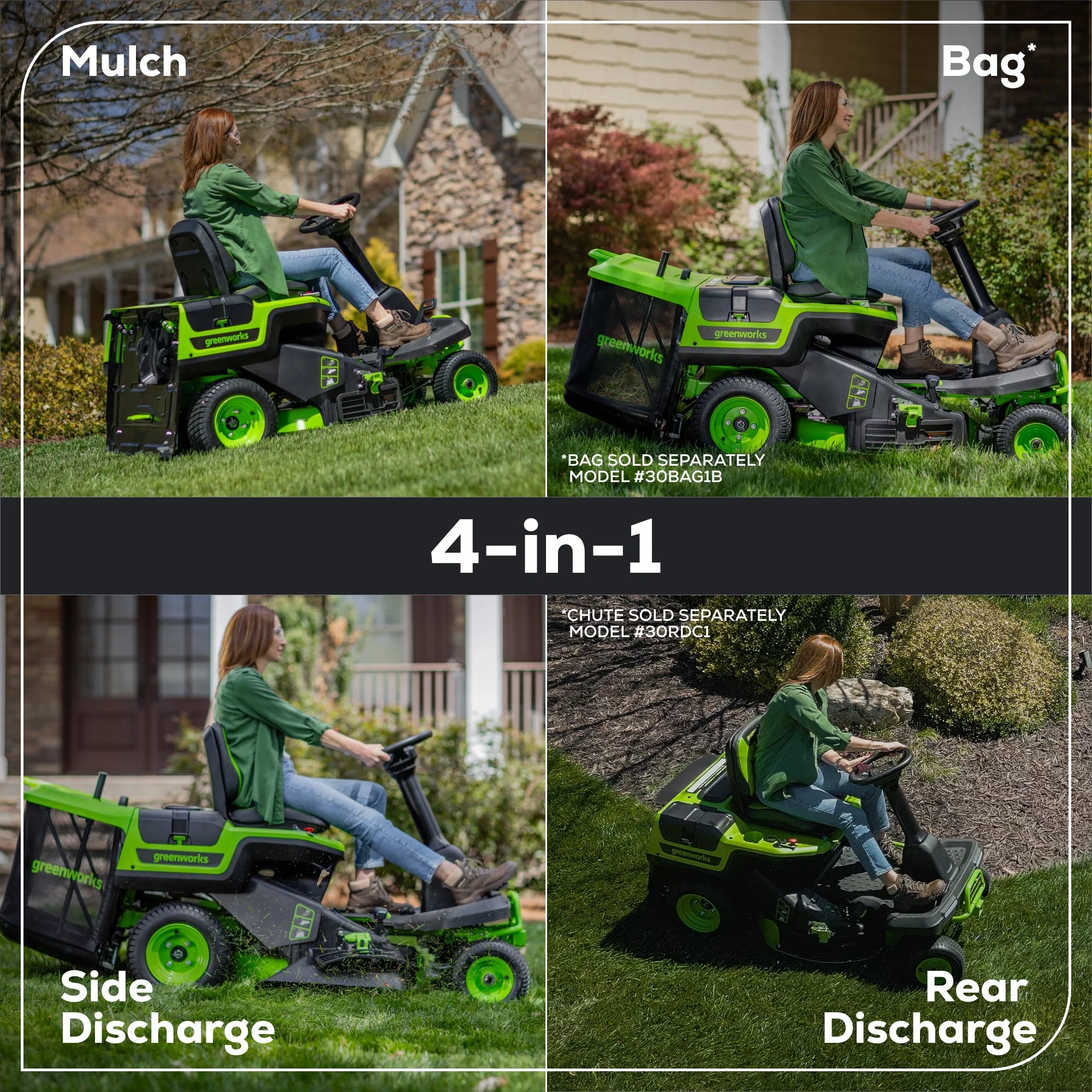 60V 30" CrossoverT Riding Lawn Tractor 3PC Combo Kit, Two 8.0 Ah Batteries, Two 4.0 Ah Batteries, One 2.5 Ah Battery and Two Chargers - Image 6