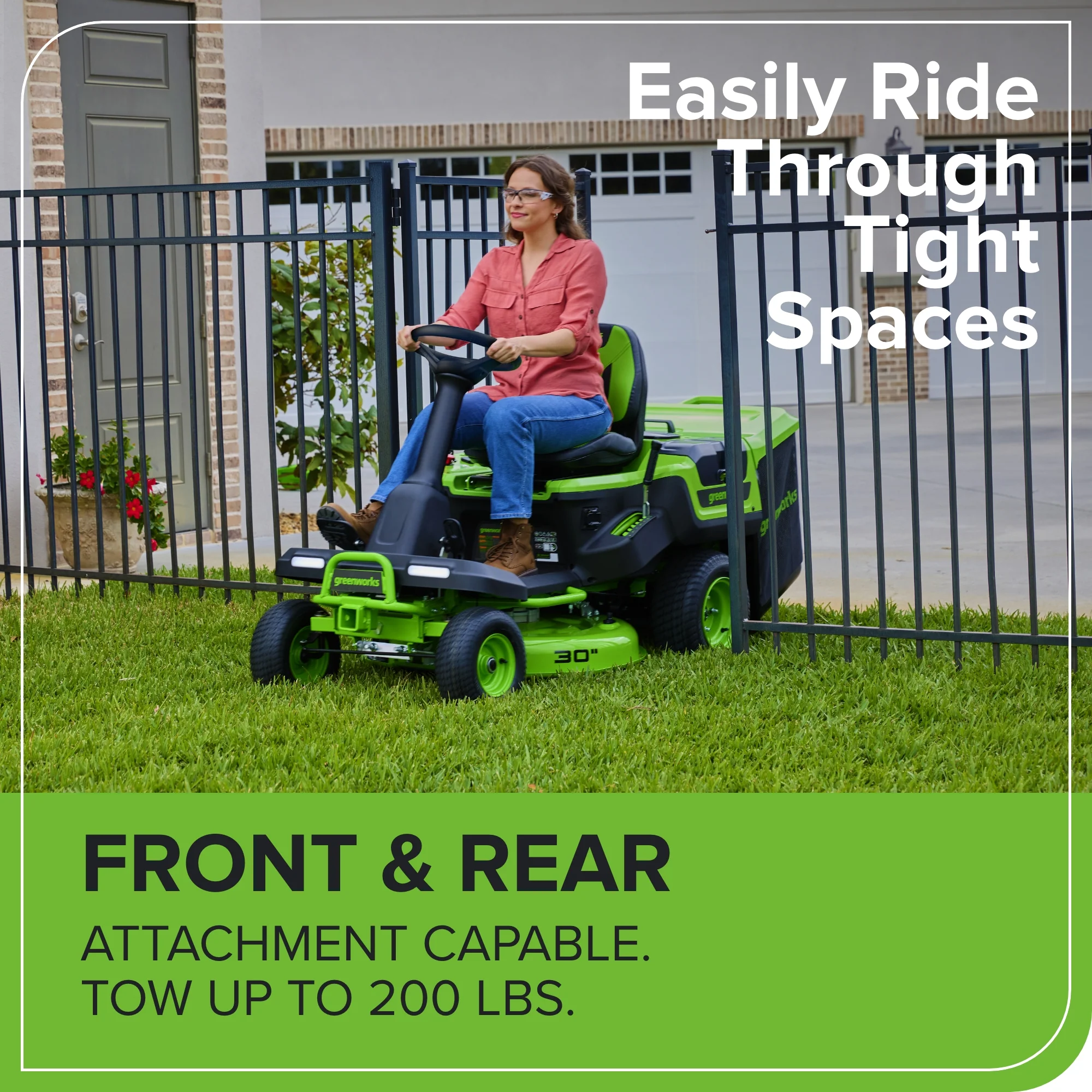 60V 30" CrossoverT Riding Lawn Tractor with (4) 8.0 Ah Batteries and 600-Watt Charger - Image 11