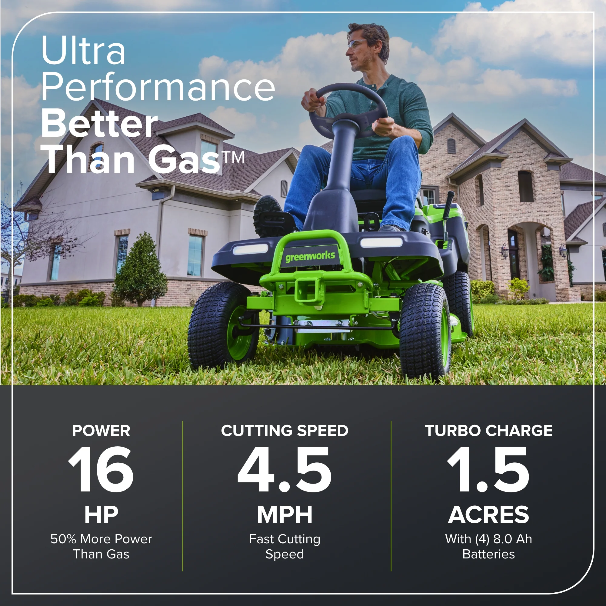 60V 30" CrossoverT Riding Lawn Tractor with (4) 8.0 Ah Batteries and 600-Watt Charger - Image 4