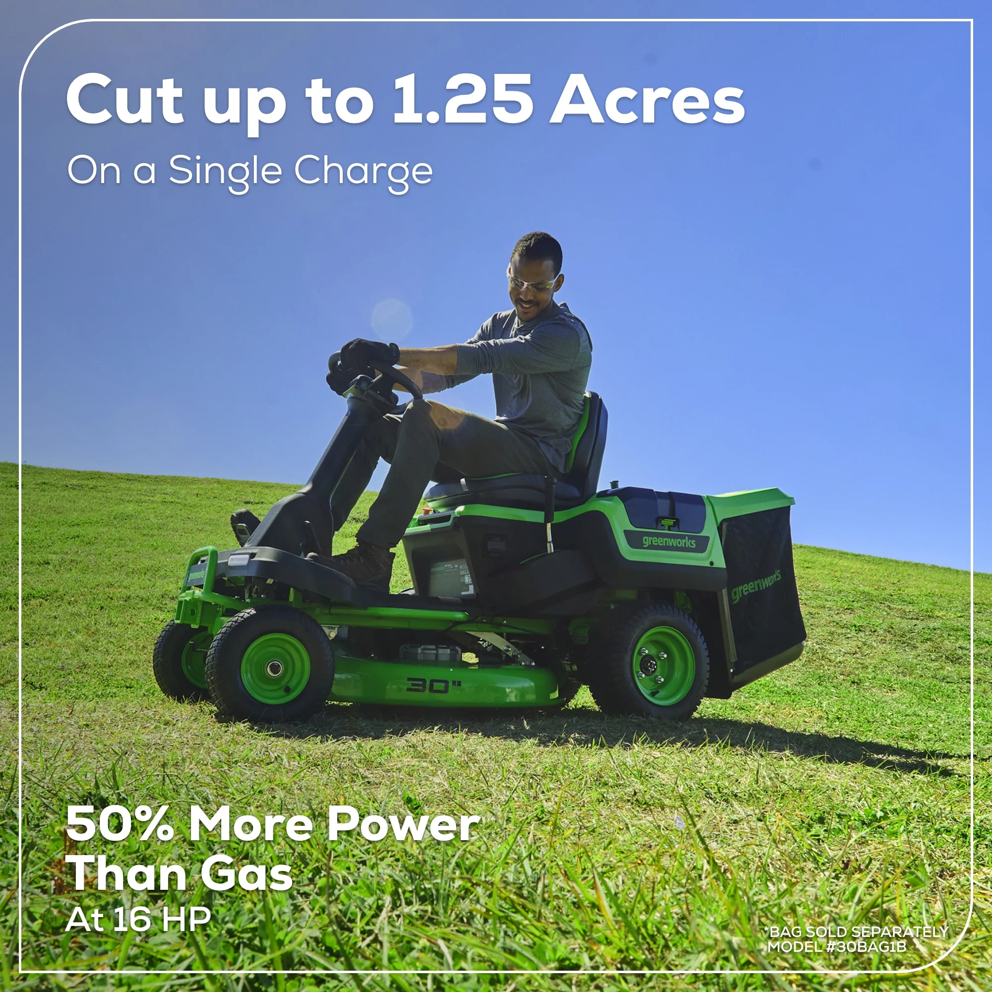 60V 30” CrossoverT Riding Lawn Tractor with (2) 8.0 Ah, (2) 4.0 Ah Batteries & 600-Watt Charger - Image 14