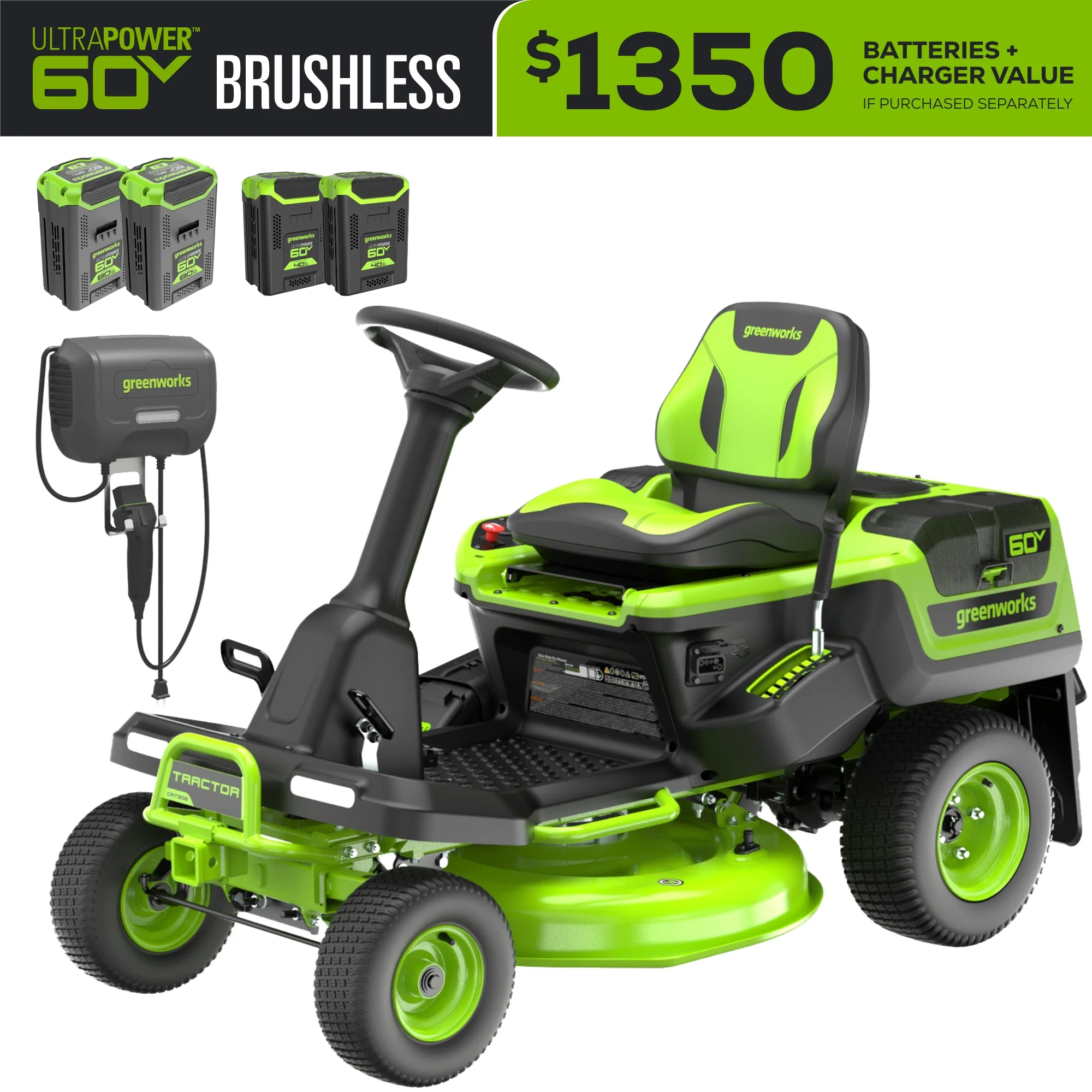 60V 30” CrossoverT Riding Lawn Tractor with (2) 8.0 Ah, (2) 4.0 Ah Batteries & 600-Watt Charger - Image 3