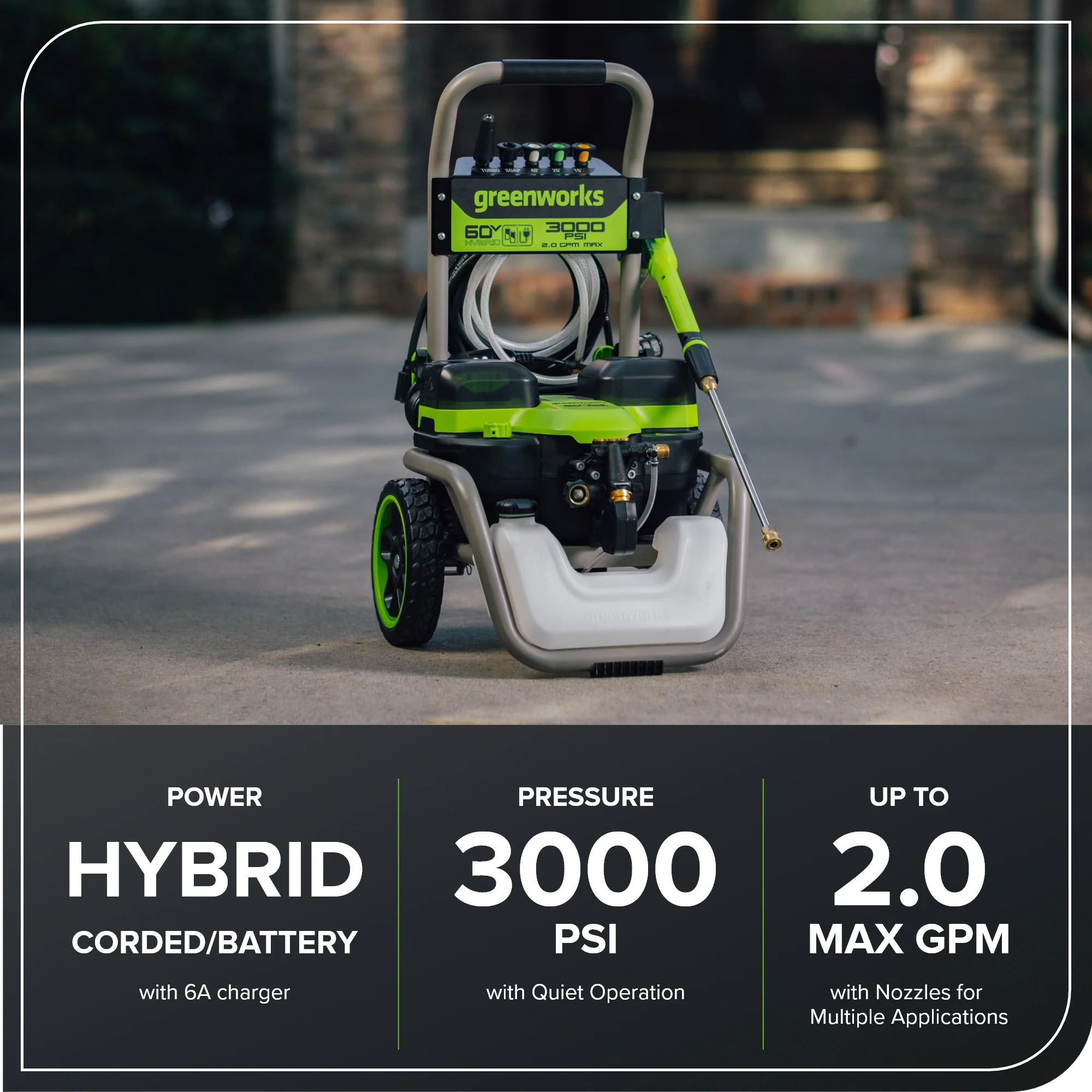 60V/AC Hybrid 3000-PSI 2.0 GPM Electric Pressure Washer (Tool Only) - Image 3