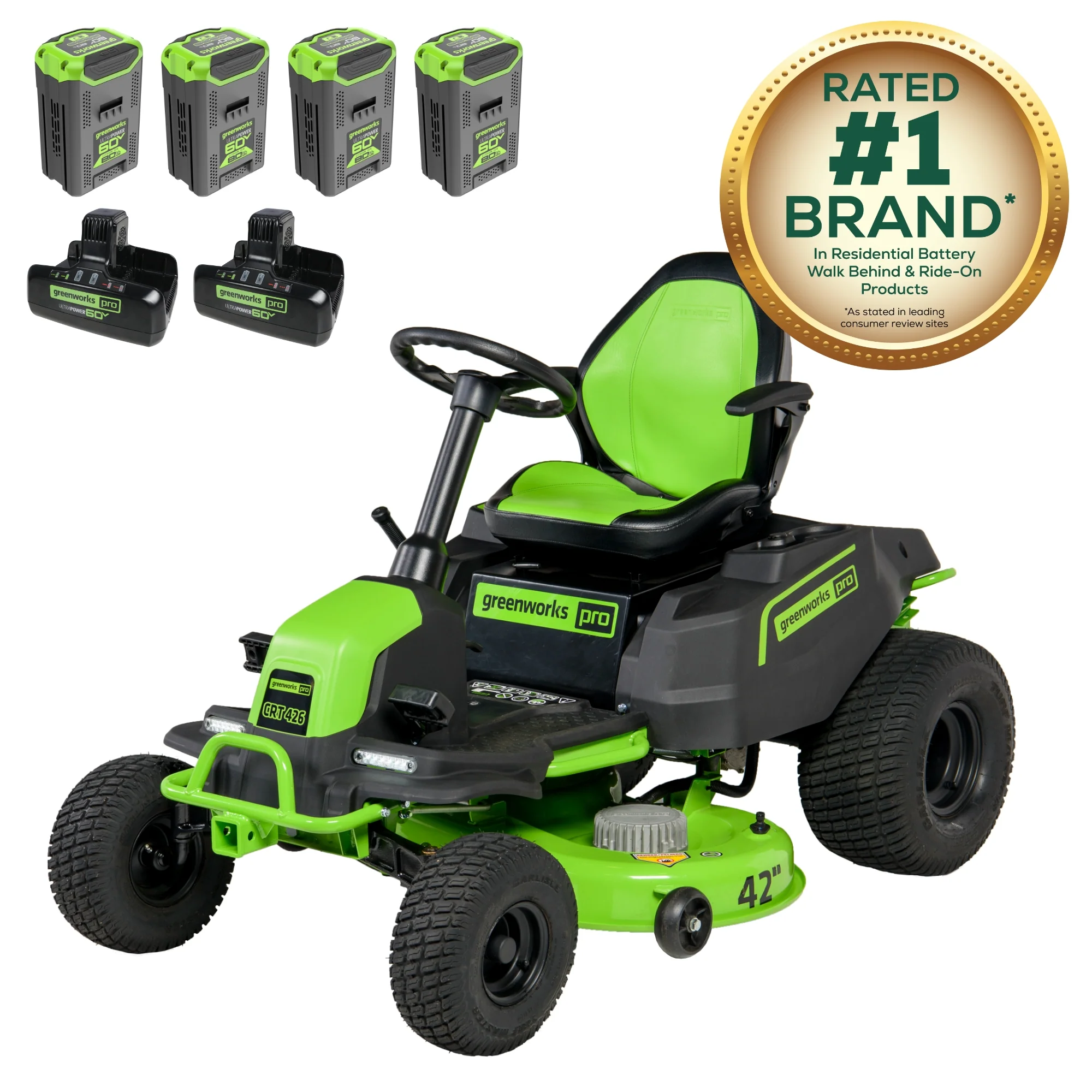 60V 42" Cordless Battery CrossoverT Riding Lawn Mower, (4) 8.0 Ah Batteries and (2) Dual-Port Turbo Chargers - Image 22