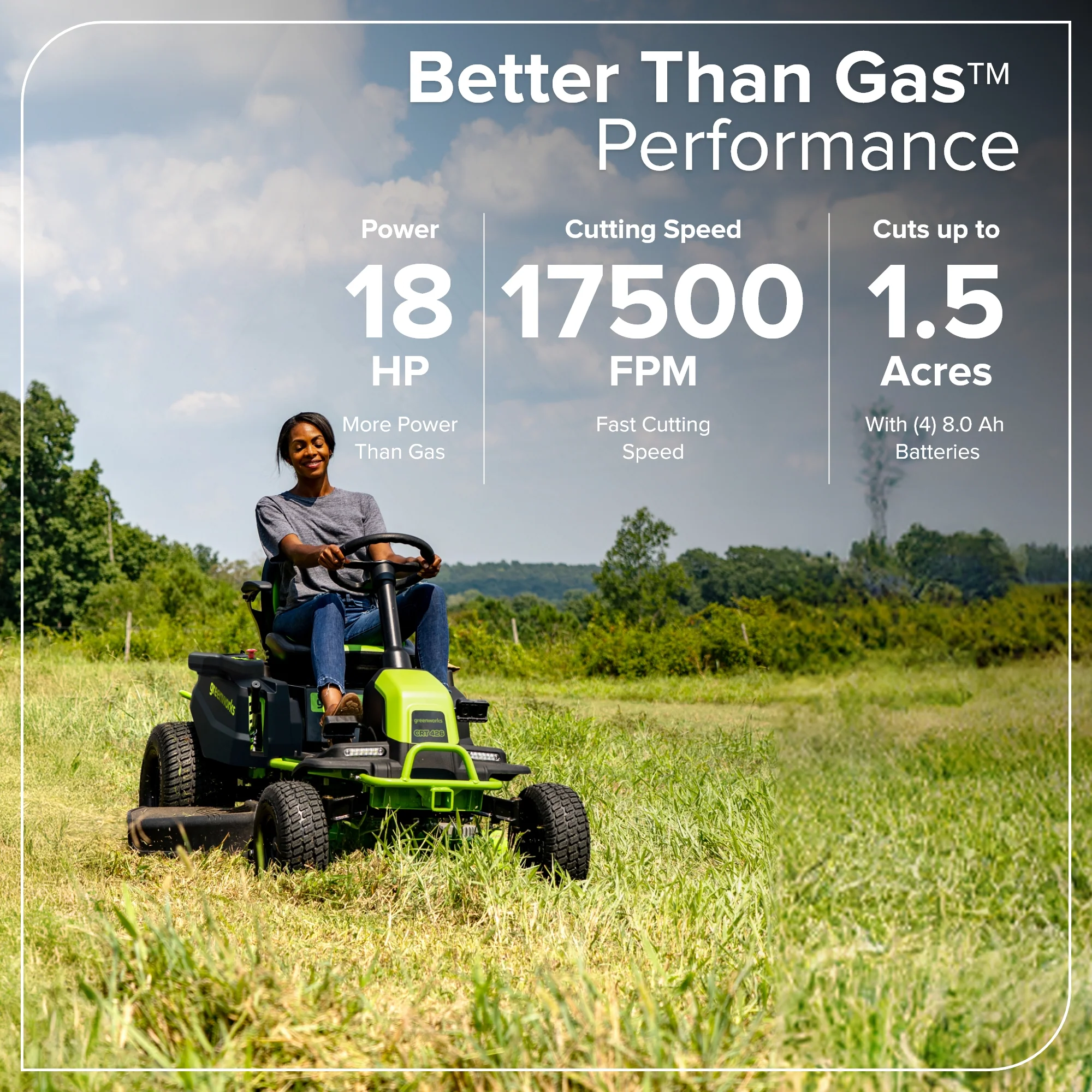 60V 42" Cordless Battery CrossoverT Riding Lawn Mower, (4) 8.0 Ah Batteries and 600W Wall Charger - Image 4