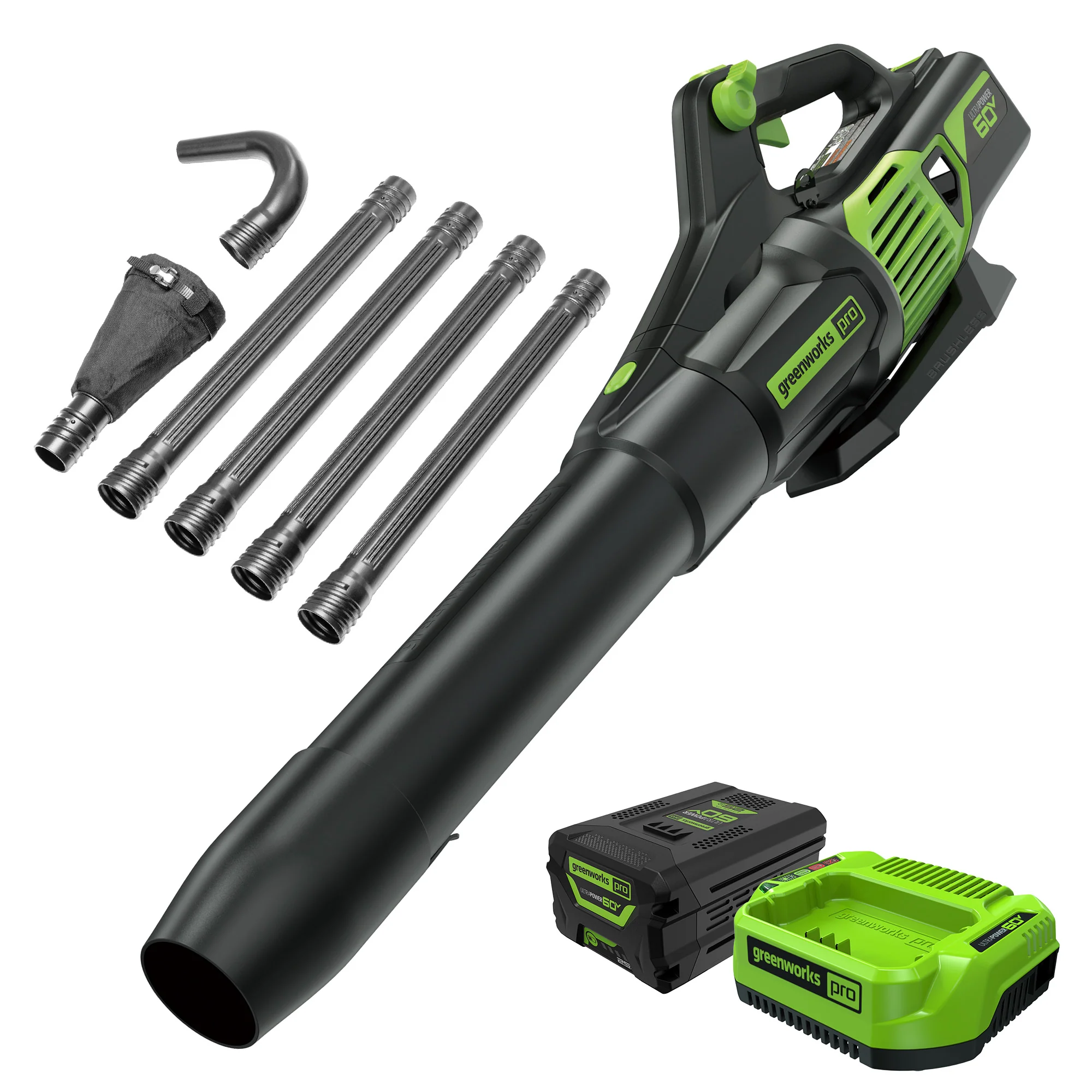 60V 610 CFM Cordless Battery Leaf Blower and Gutter Cleaning Kit Combo Kit: 2.5 Ah Battery and Rapid Charger