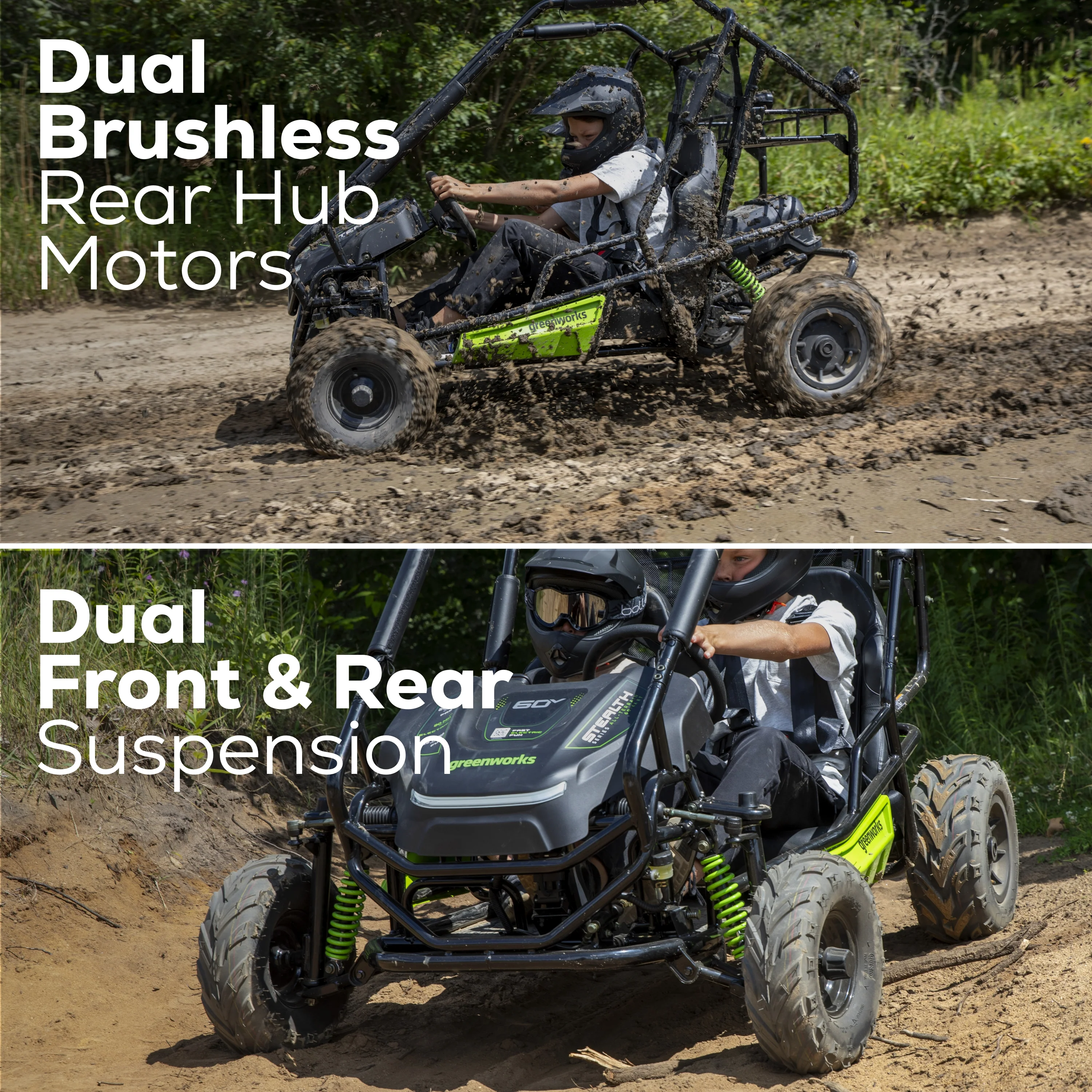 60V Gen 2 STEALTH Series All-Terrain 2-Seat Electric Youth Go-Kart: (2) 8Ah Batteries and Dual-Port Charger - Image 4
