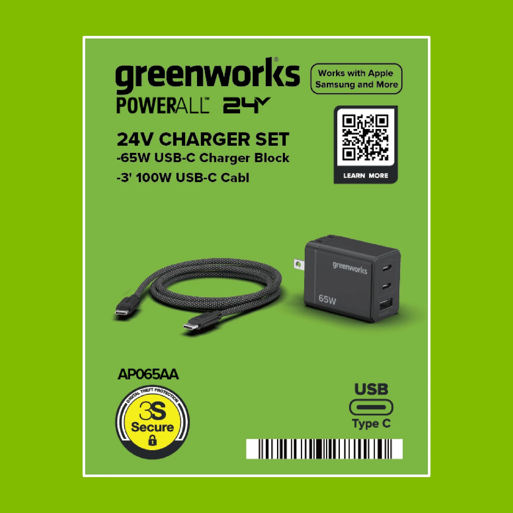 24V PowerAll Charger Set with 65W USB-C Charger Block and (1) 3' 100W USB-C Cable - Image 7