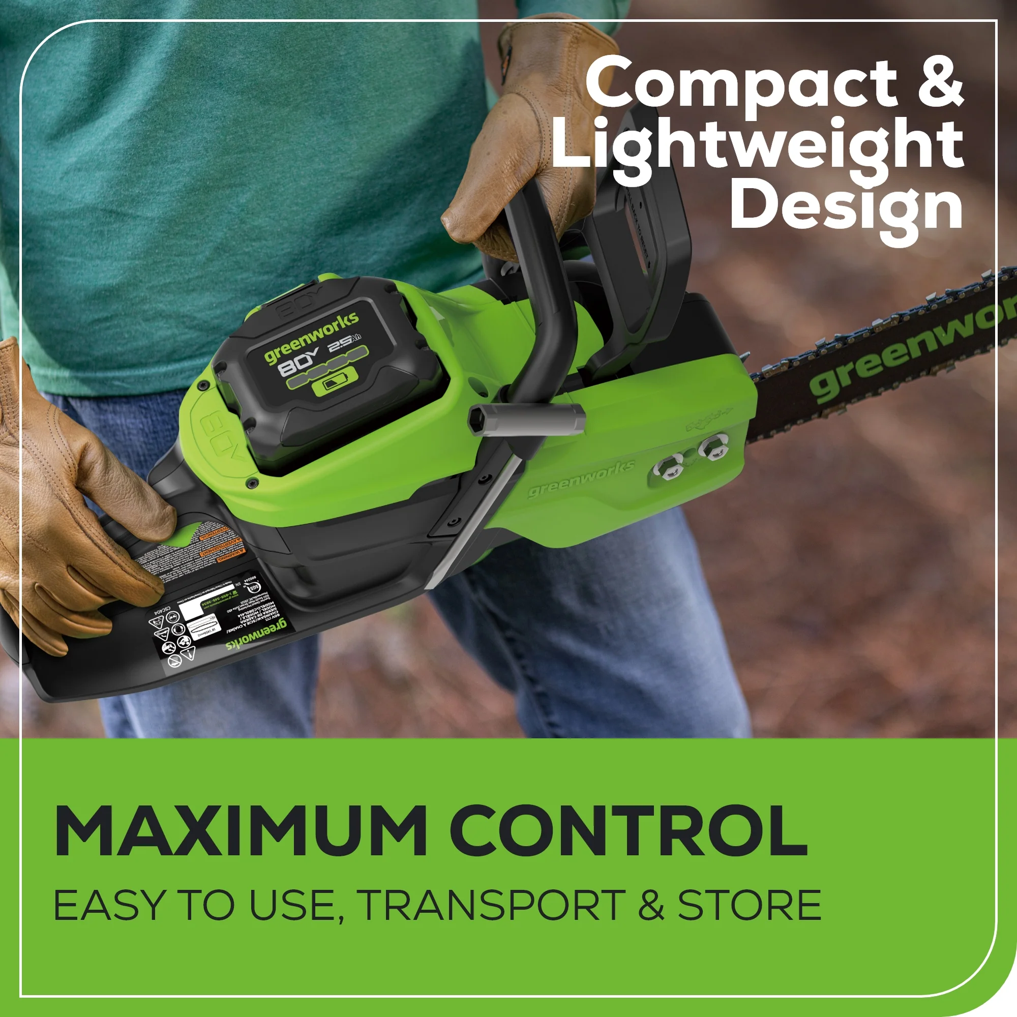 80V 16" 2.0kW Cordless Battery Chainsaw w/ (1) 2.5Ah Battery & 2A Charger - Image 5