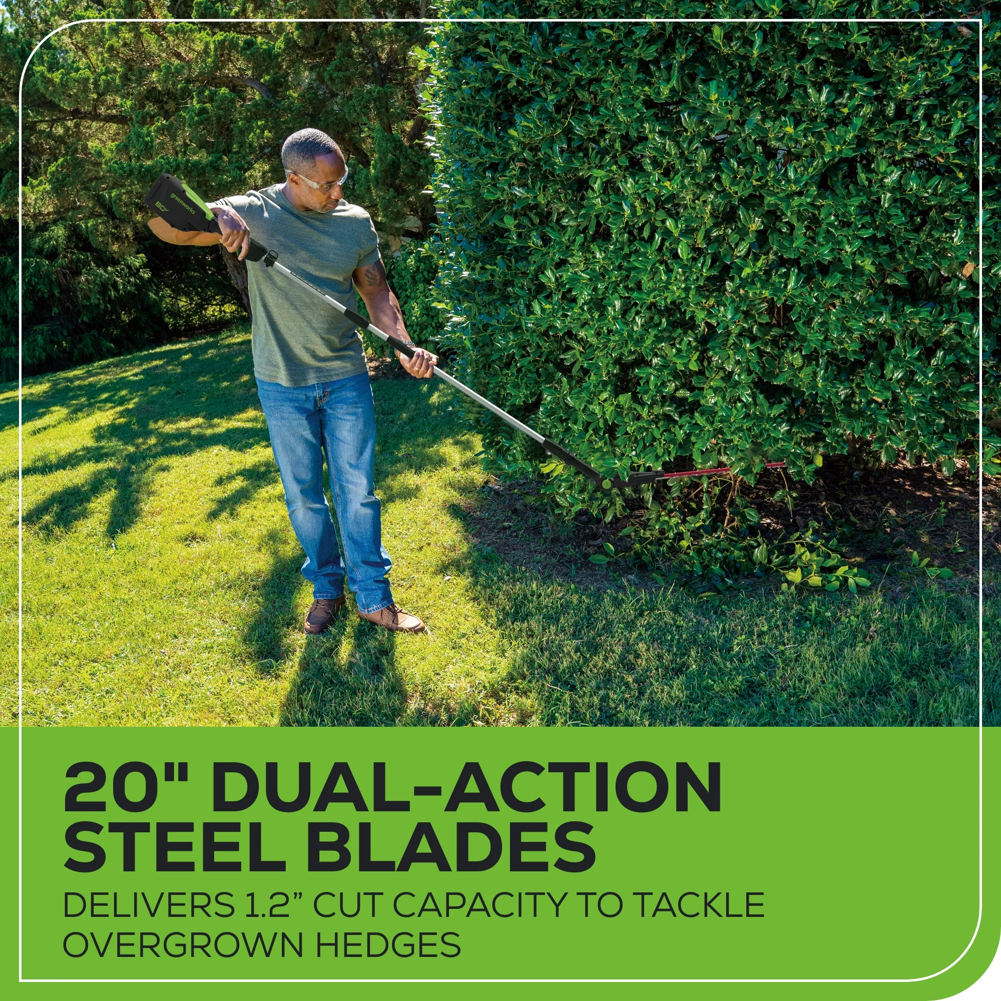 80V 20" Cordless Battery Pole Hedge Trimmer (1.2" cut, 4000 SPM): 2.0 Ah Battery and Charger - Image 4