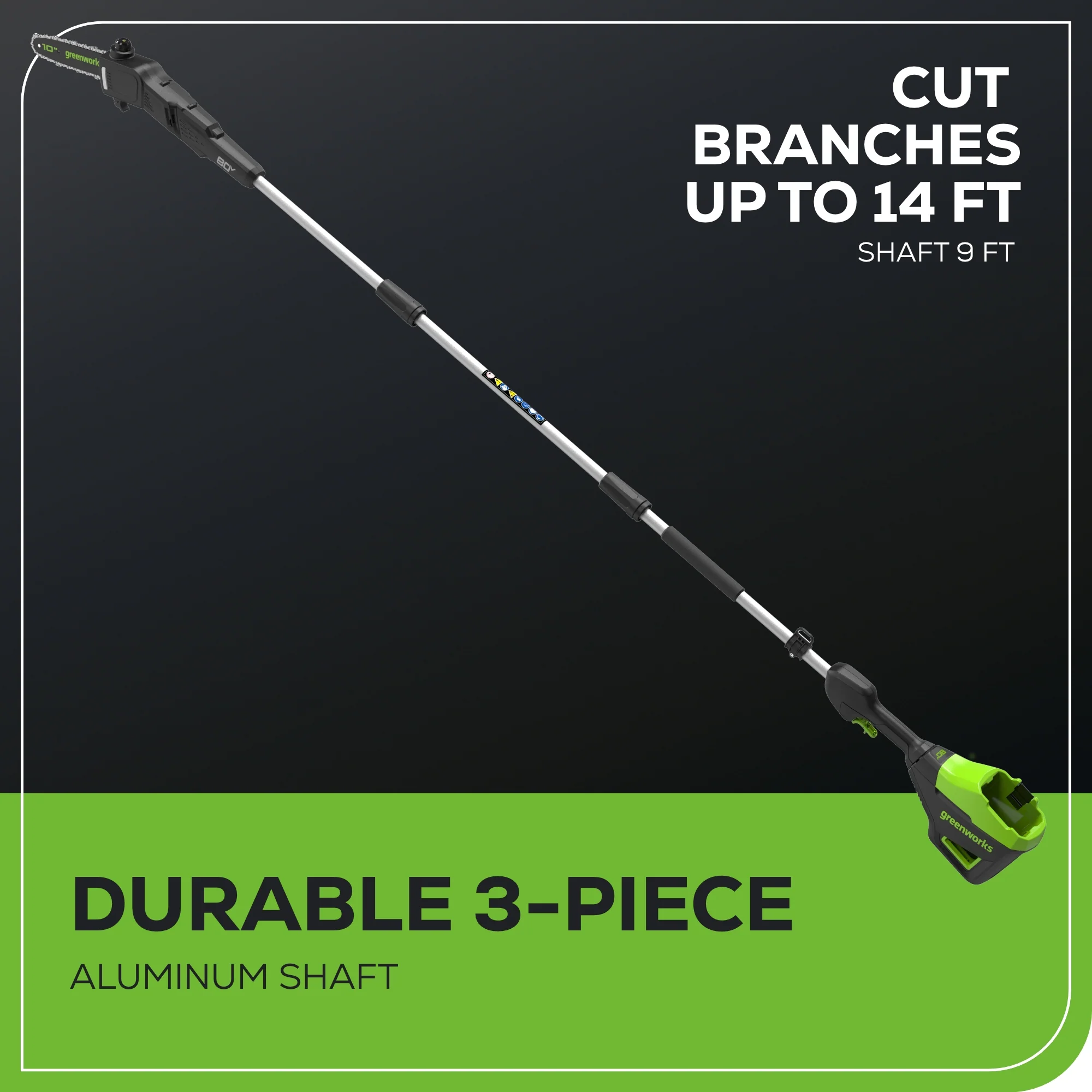 80V 20" Cordless Battery Pole Hedge and 10" Pole Saw Combo Kit: 2.0 Ah Battery and Rapid Charger - Image 9