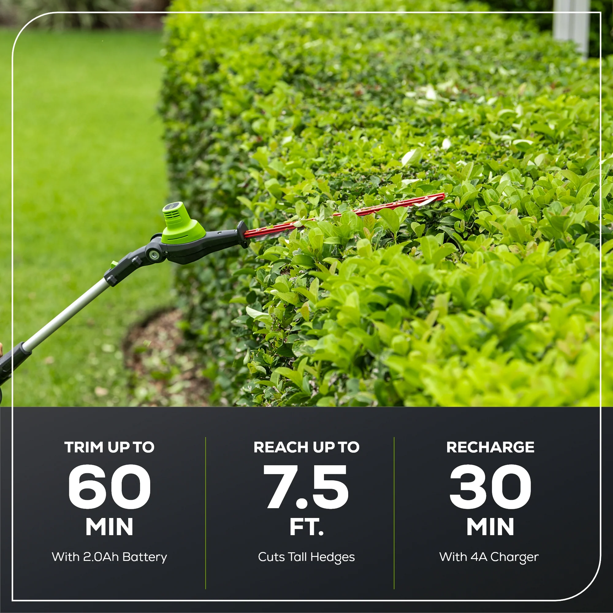 80V 20" Cordless Battery Pole Hedge Trimmer (1.2" cut, 3200 SPM) w/ 2.0Ah Battery & Charger - Image 3