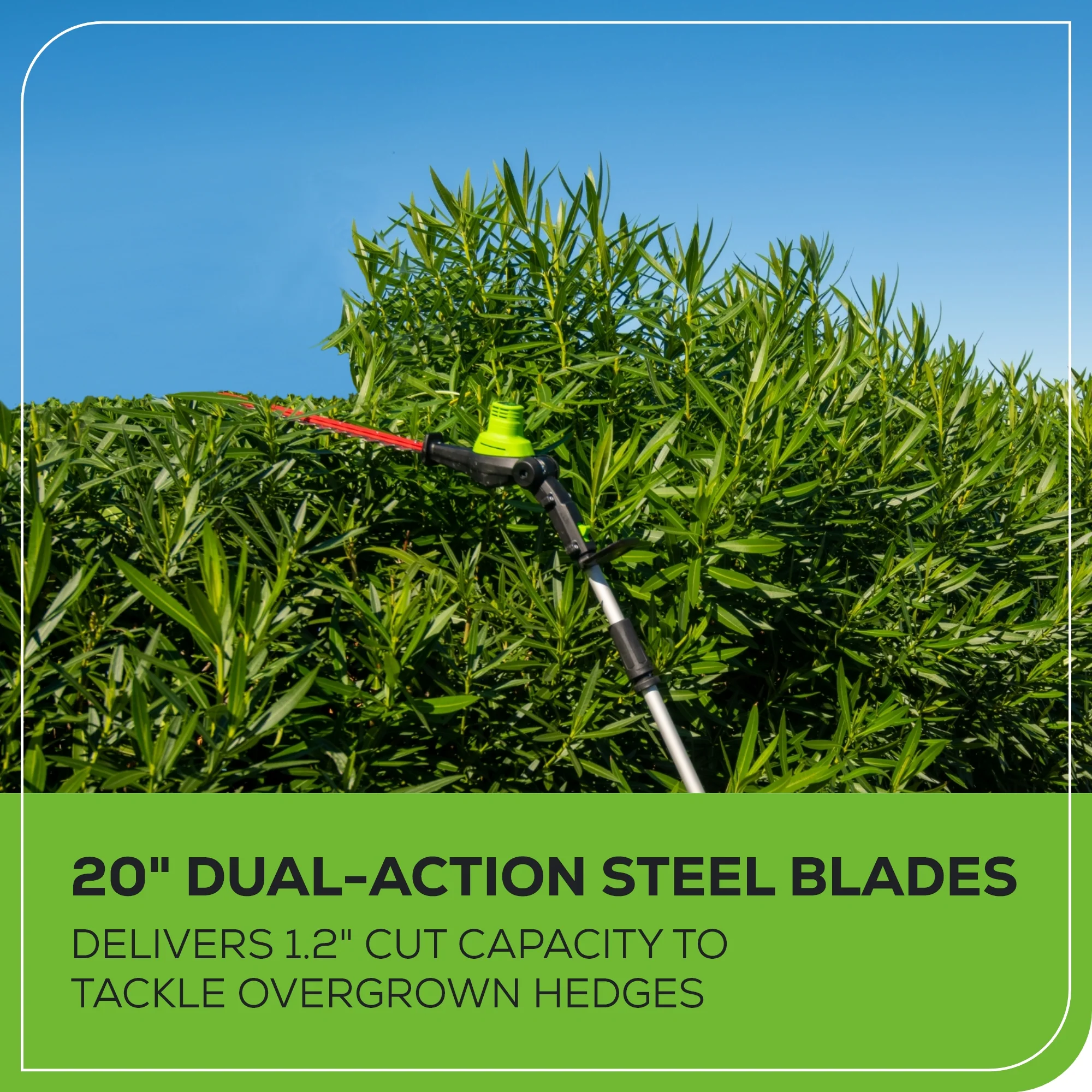 80V 20" Cordless Battery Pole Hedge Trimmer (1.2" cut, 3200 SPM) w/ 2.0Ah Battery & Charger - Image 7