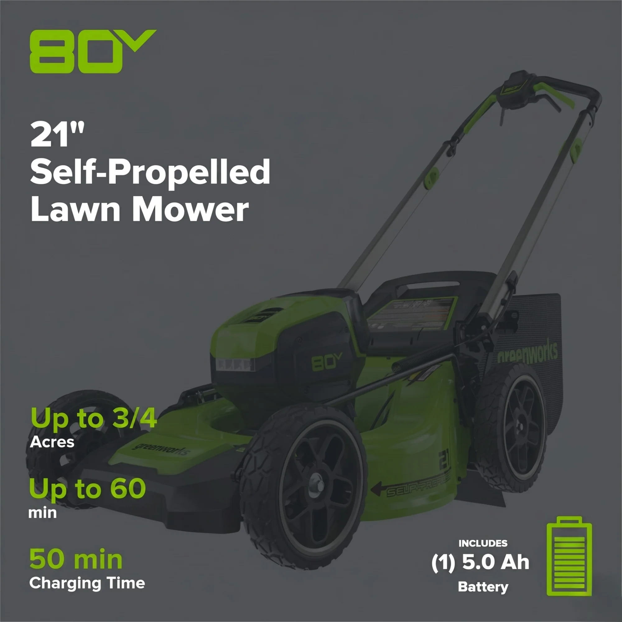 80V 21" Cordless Battery 4-in-1 Self-Propelled Lawn Mower and 700CFM Blower Combo Kit: 5.0 Ah Battery and 6A Charger - Image 2