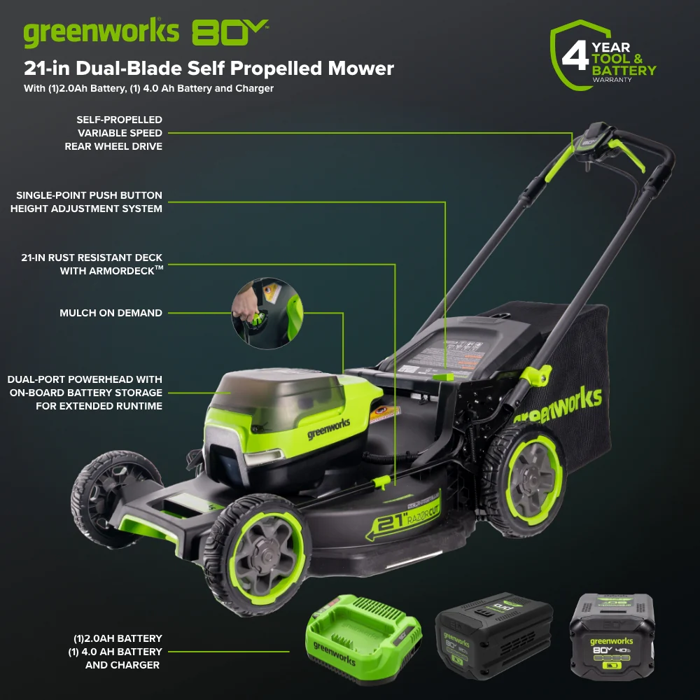 80V 21" Cordless Battery 4-in-1 Self-Propelled Mower: (1) 4.0Ah,(1) 2.0Ah Batteries & 2A Charger - Image 4