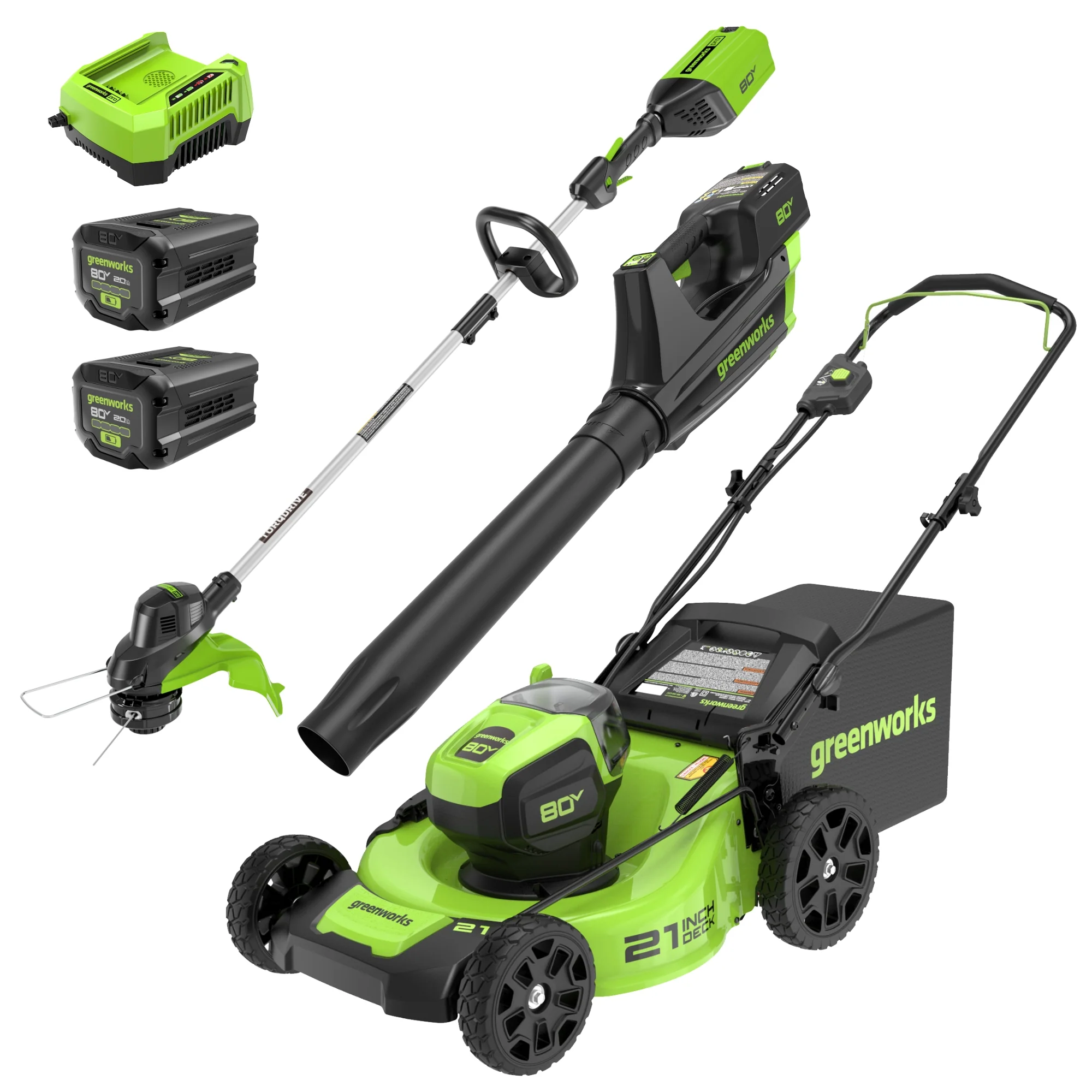 80V 21" Cordless Battery 3-in-1 Push Mower 3pc Combo Kit: (2) 2.0 Ah Batteries and Rapid Charger