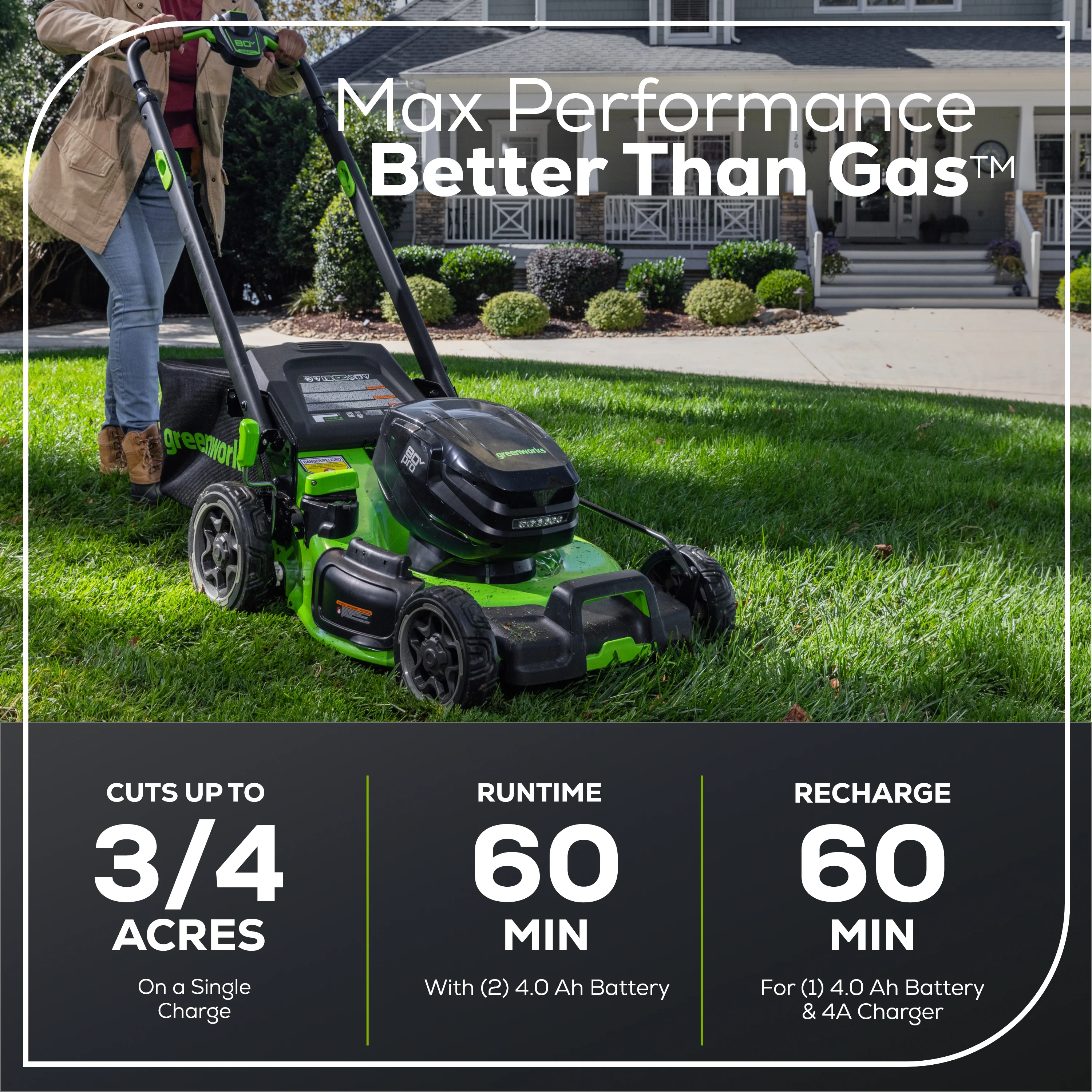 80V 22" Cordless Battery Dual Blade Self-Propelled Lawn Mower: (2) 4.0 Ah Batteries and Rapid Charger - Image 4