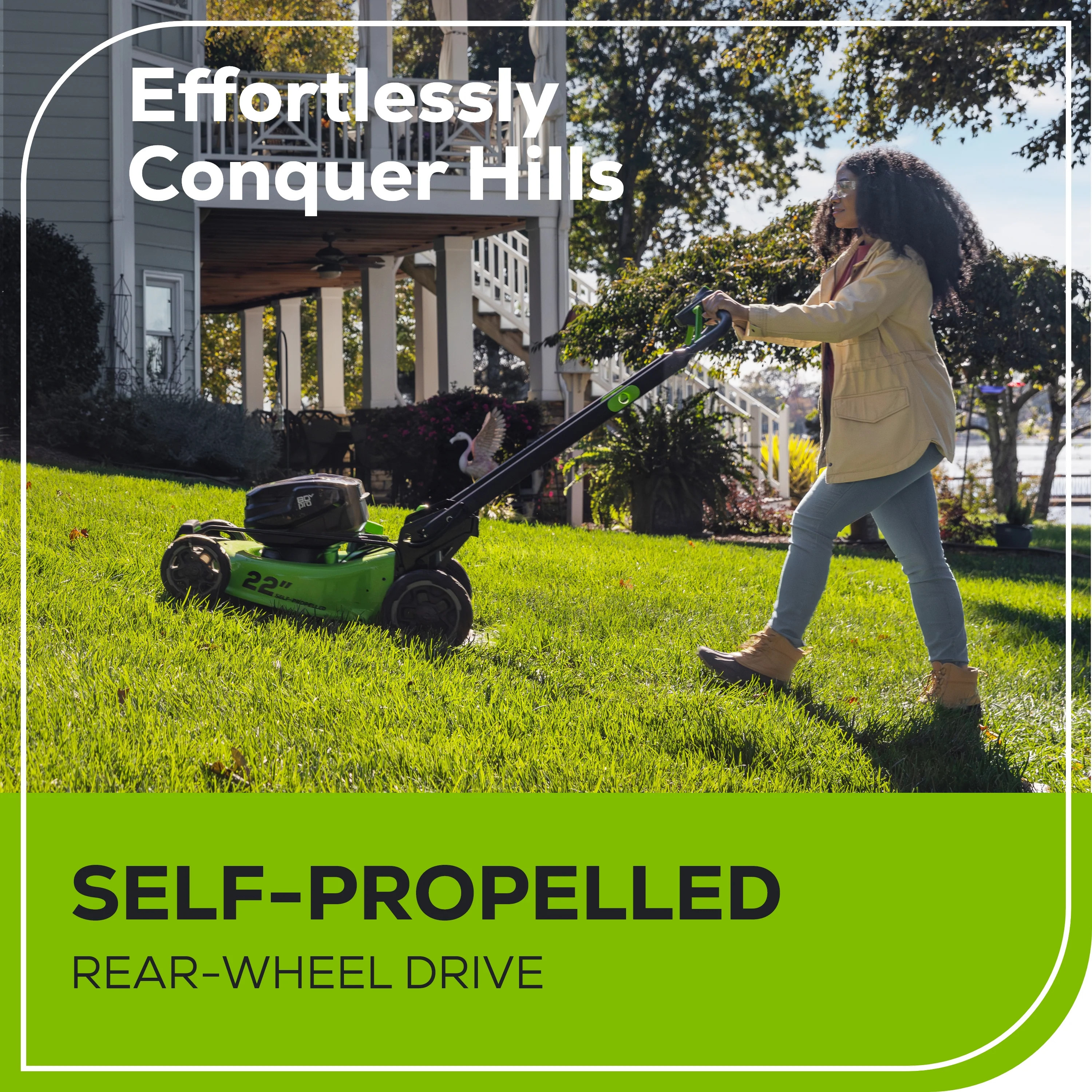 80V 22" Cordless Battery Dual Blade Self-Propelled Lawn Mower: (2) 4.0 Ah Batteries and Rapid Charger - Image 8