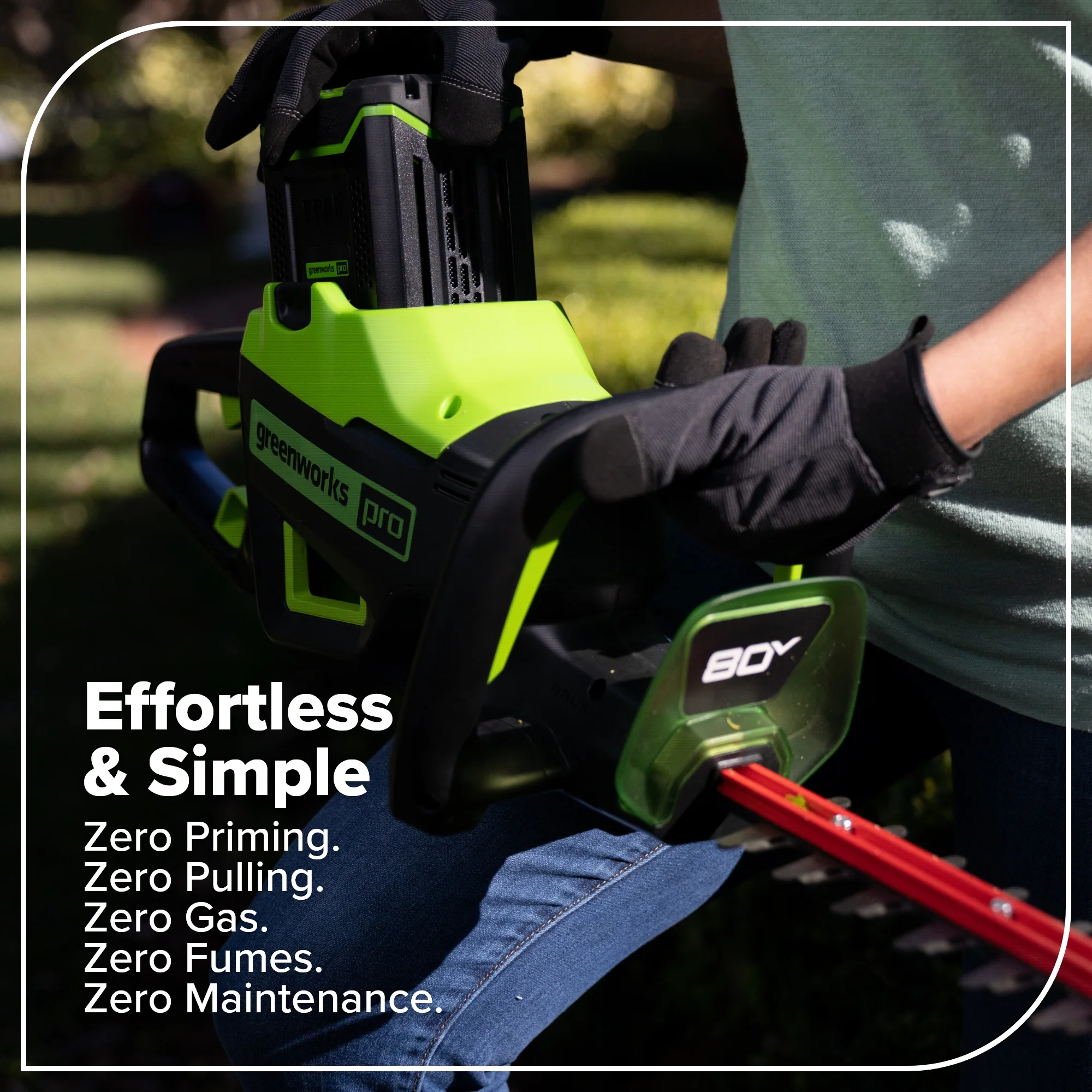 80V 26" Cordless Battery Hedge Trimmer (1.1" cut, 3200 SPM): 2.0 Ah Battery and Charger - Image 9