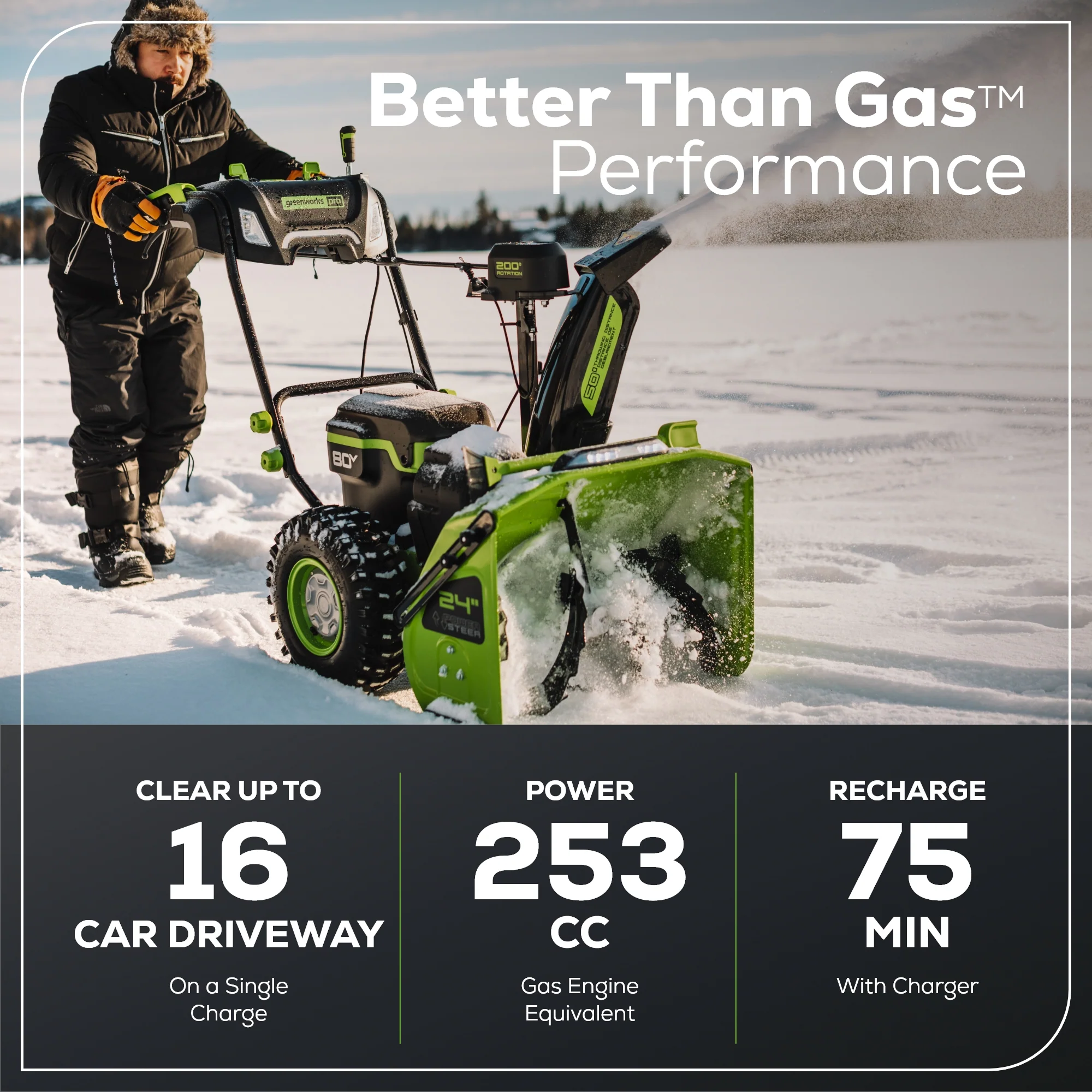 80V 24" Cordless Battery Two-Stage Snow Blower: (2) 5.0 Ah Batteries and Dual-Port Rapid Charger - Image 3