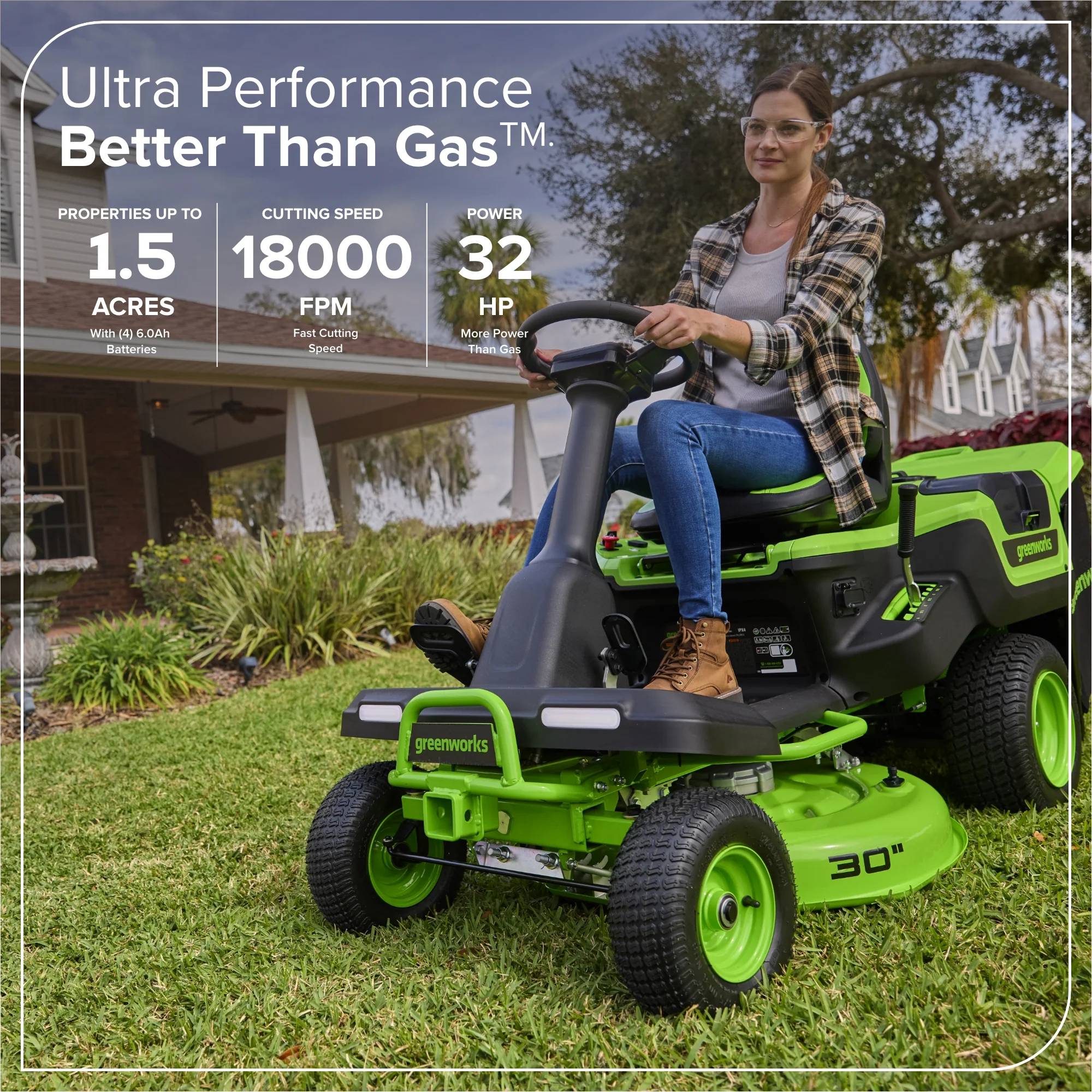 80V 30" CrossoverT Riding Lawn Tractor : (4) 6.0 Ah Batteries and 600-Watt Charger - Image 3