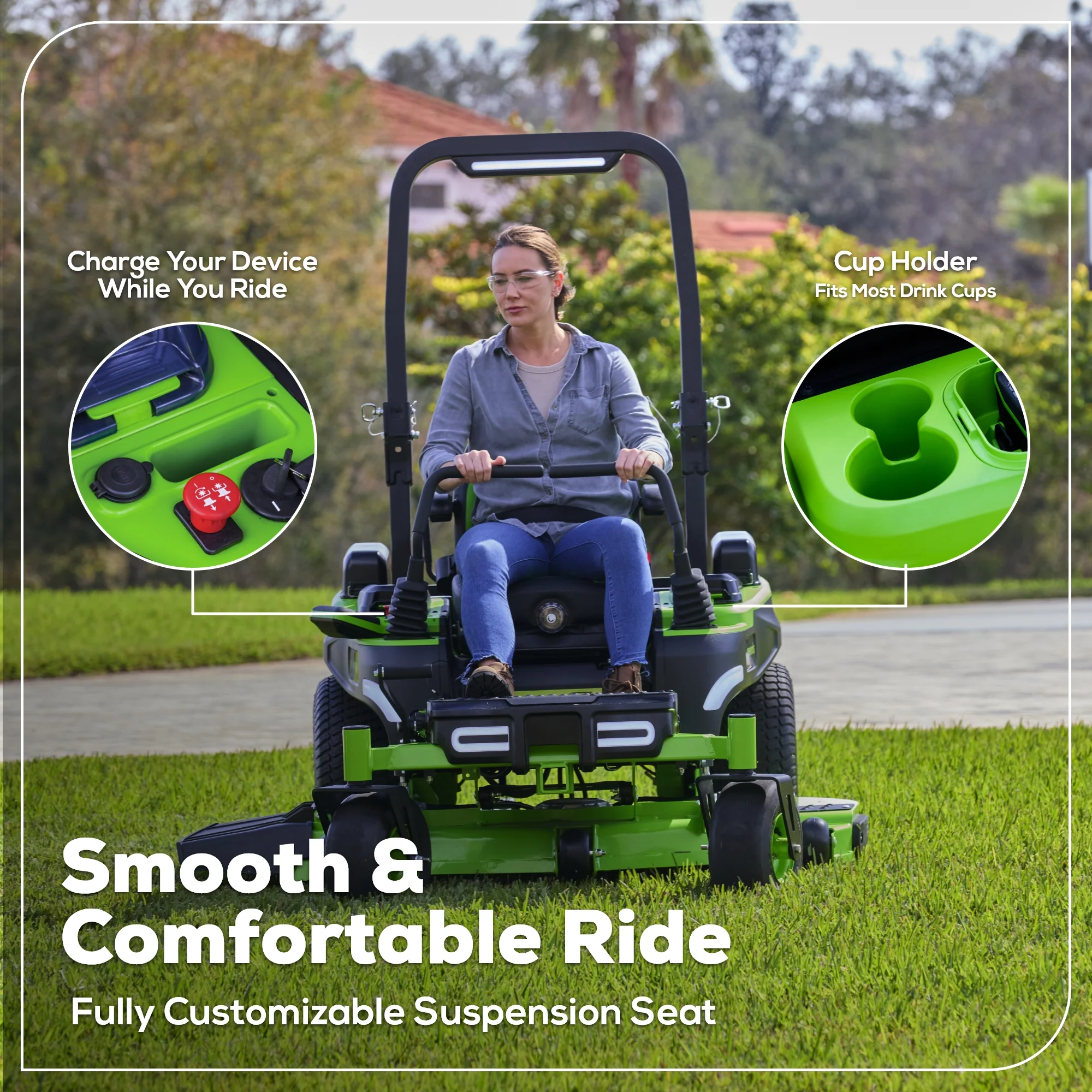 80V 60" MaximusZ Zero Turn Lawn Mower, (4) 8Ah Batteries: (2) 16Ah Batteries and 1.5kW Wall Charger - Image 10