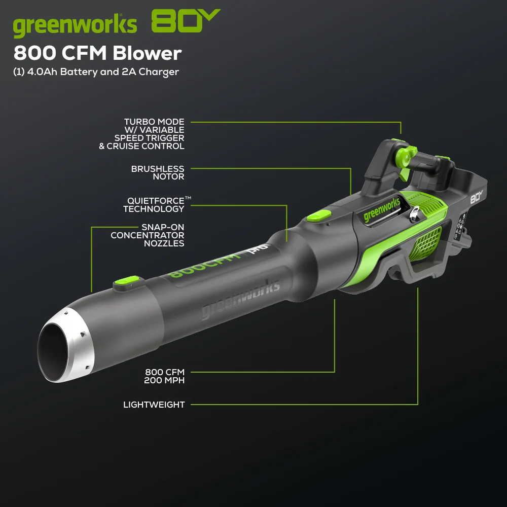 RENEWED 80V 800CFM Cordless Battery Leaf Blower, 4Ah Battery and Charger - Image 2